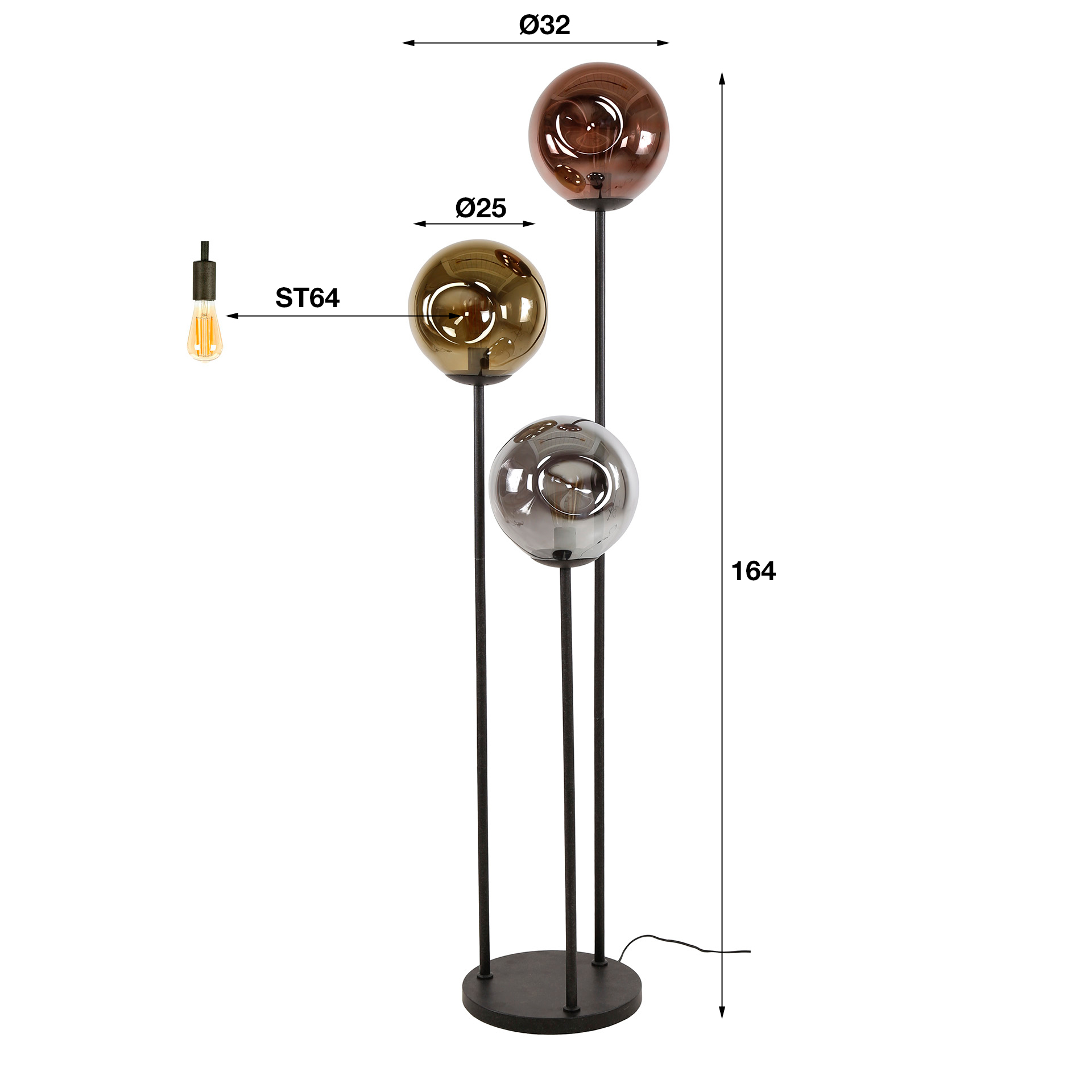 Lámpara de pie Stellar escalonada 3 luces - Negro ártico