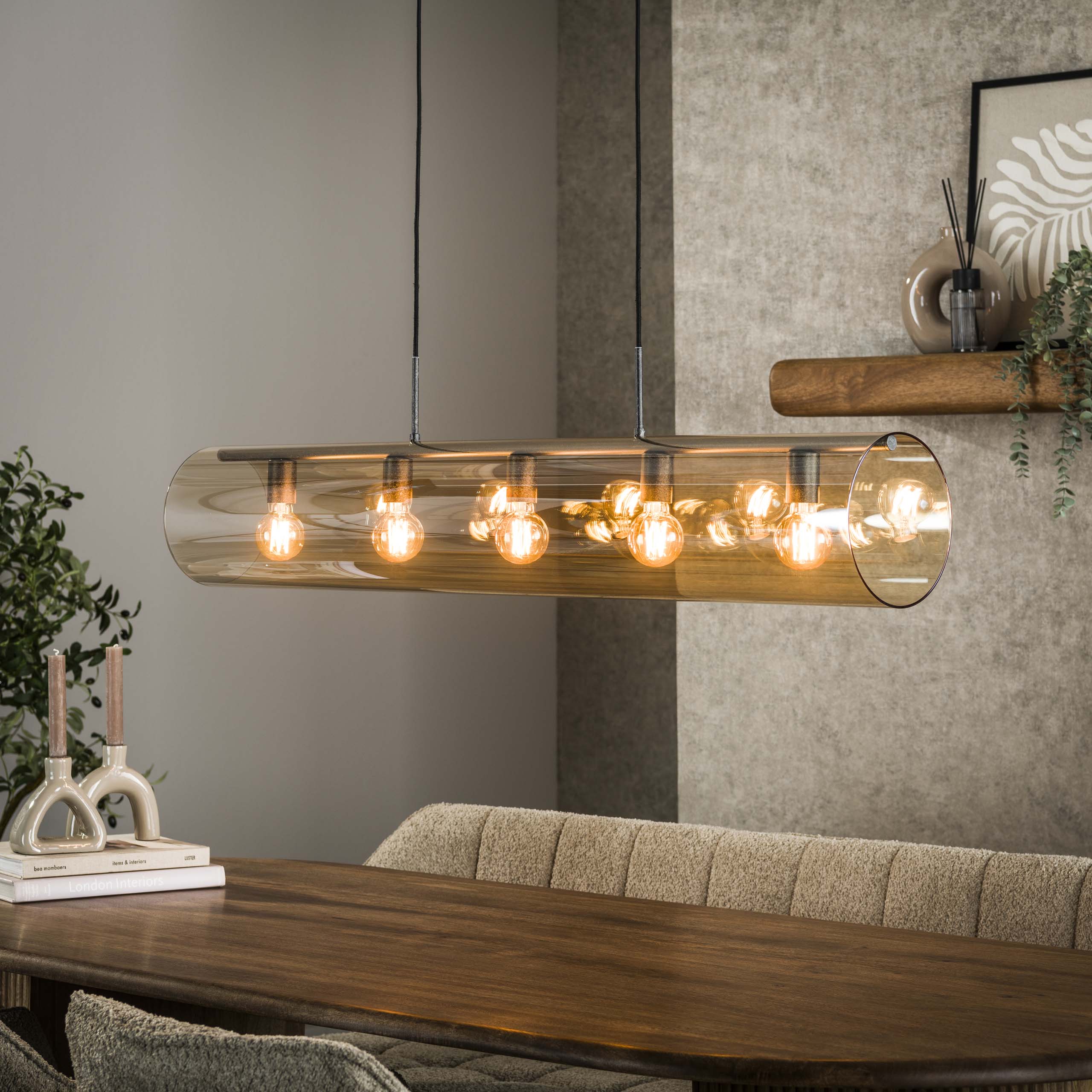 Lámpara colgante tubo 5L cristal ámbar / Negro ártico
