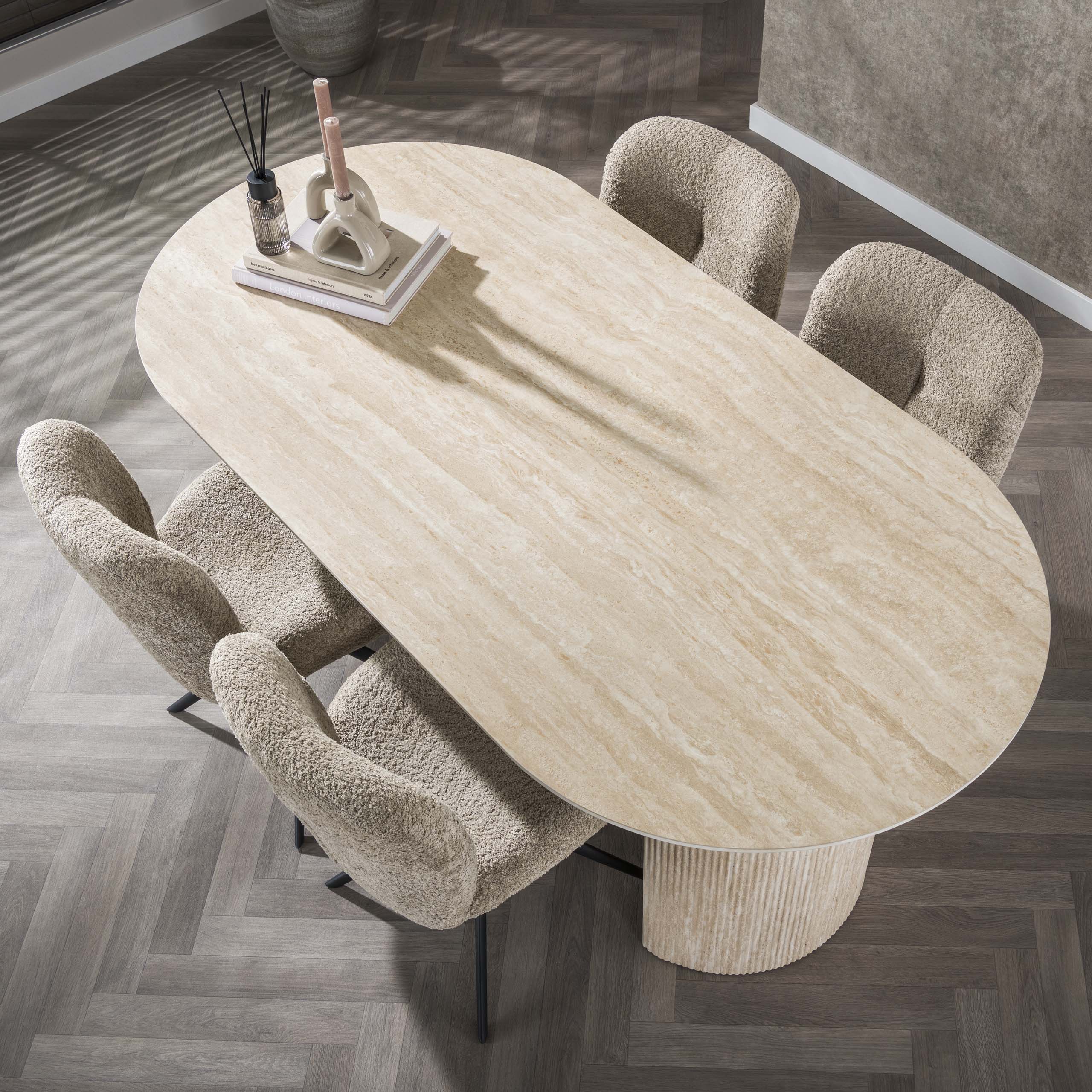 Mesa de comedor Romano Arch ovalada plana 180 cm - Cerámica travertino