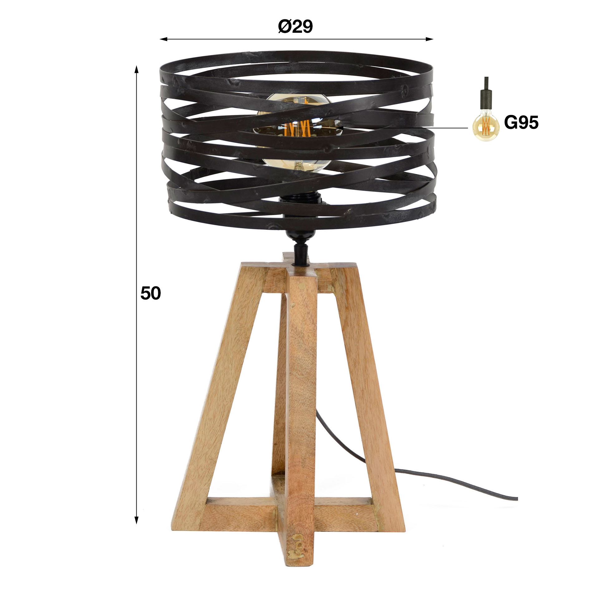 Lámpara de mesa twist estructura en cruz de madera / Gris pizarra