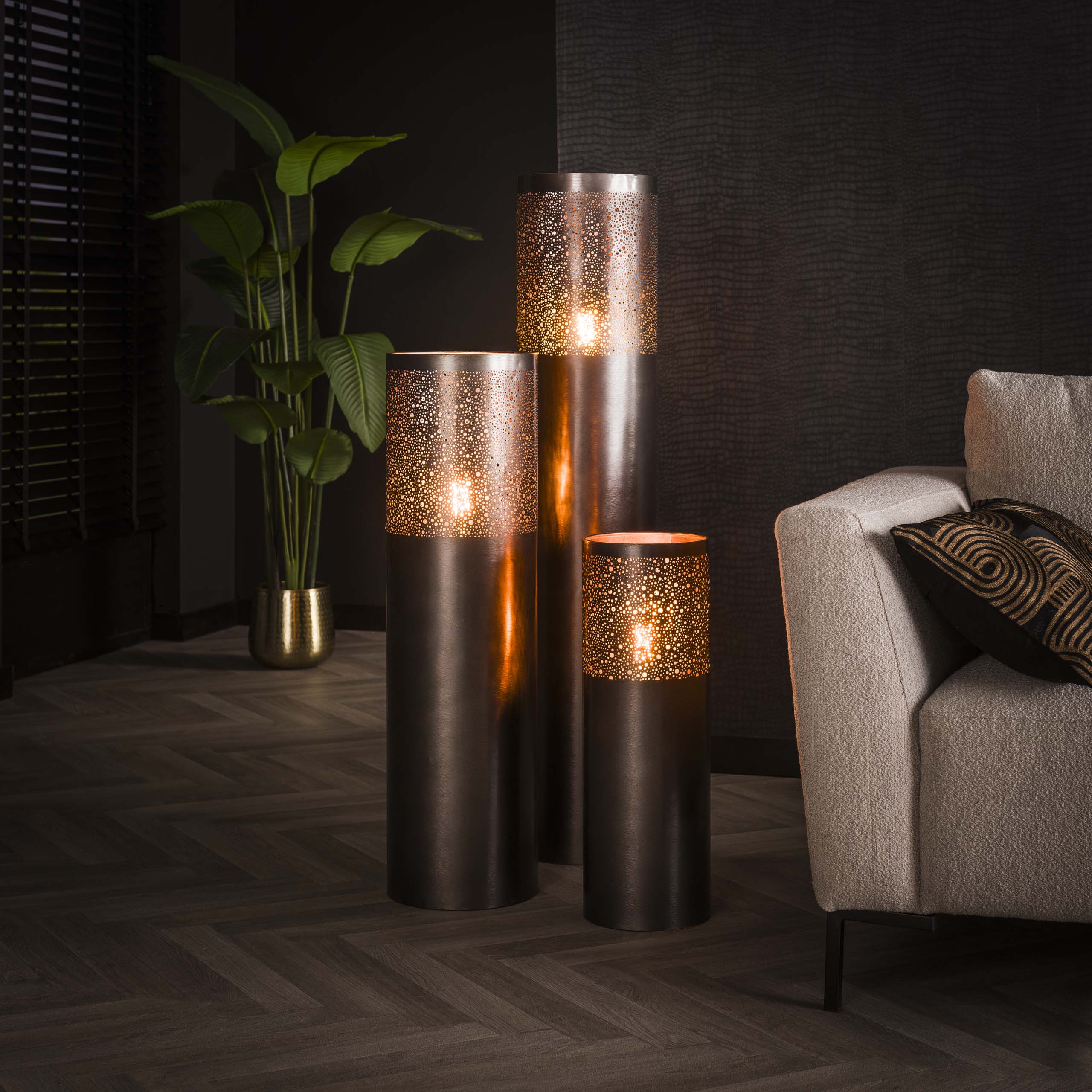 Lámpara de pie Cilindro Glow 1 luz 60 cm - Níquel negro