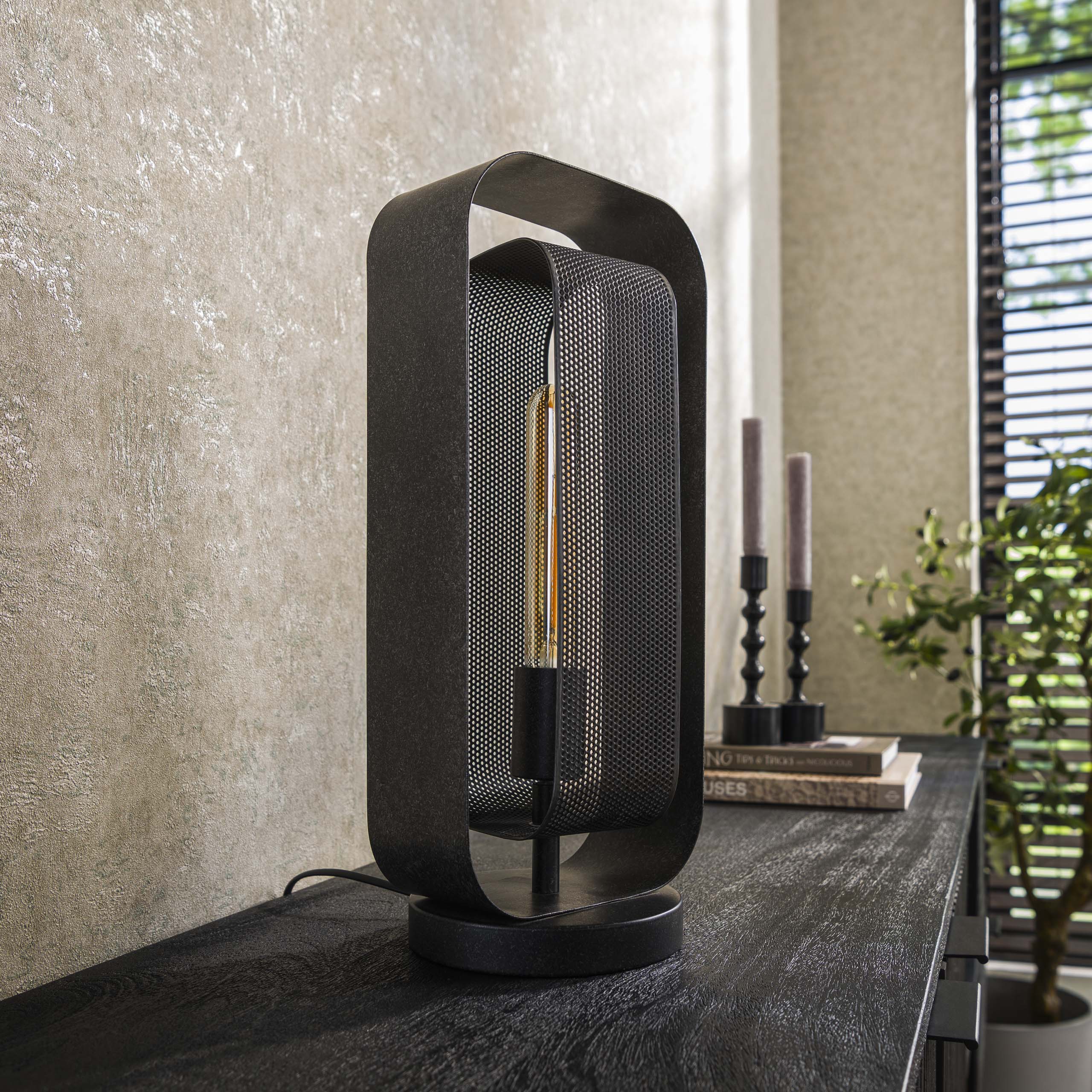 Lámpara de mesa 1L malla rotar / Artic negro