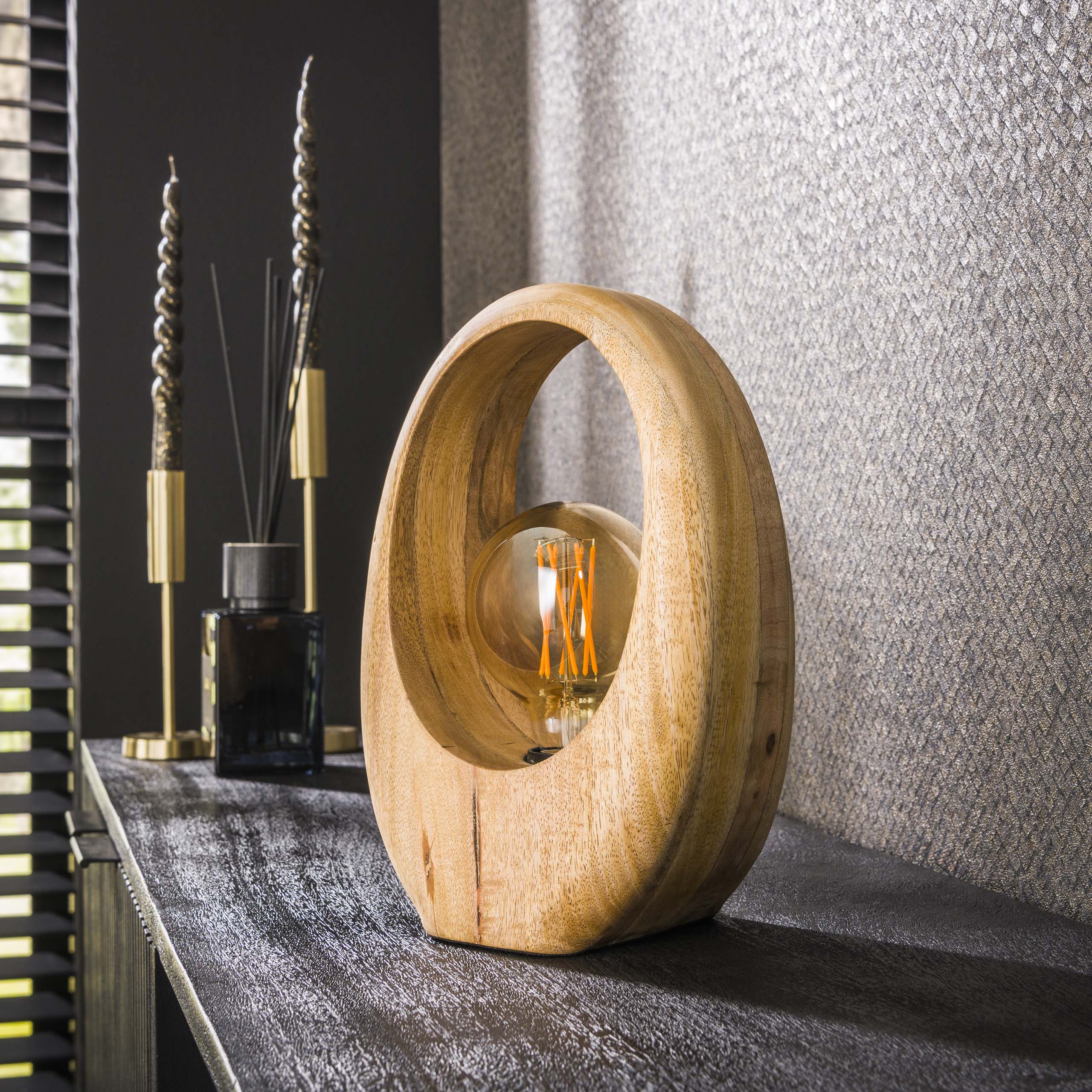 Lámpara de mesa 1L Arco madera / Mango macizo natural