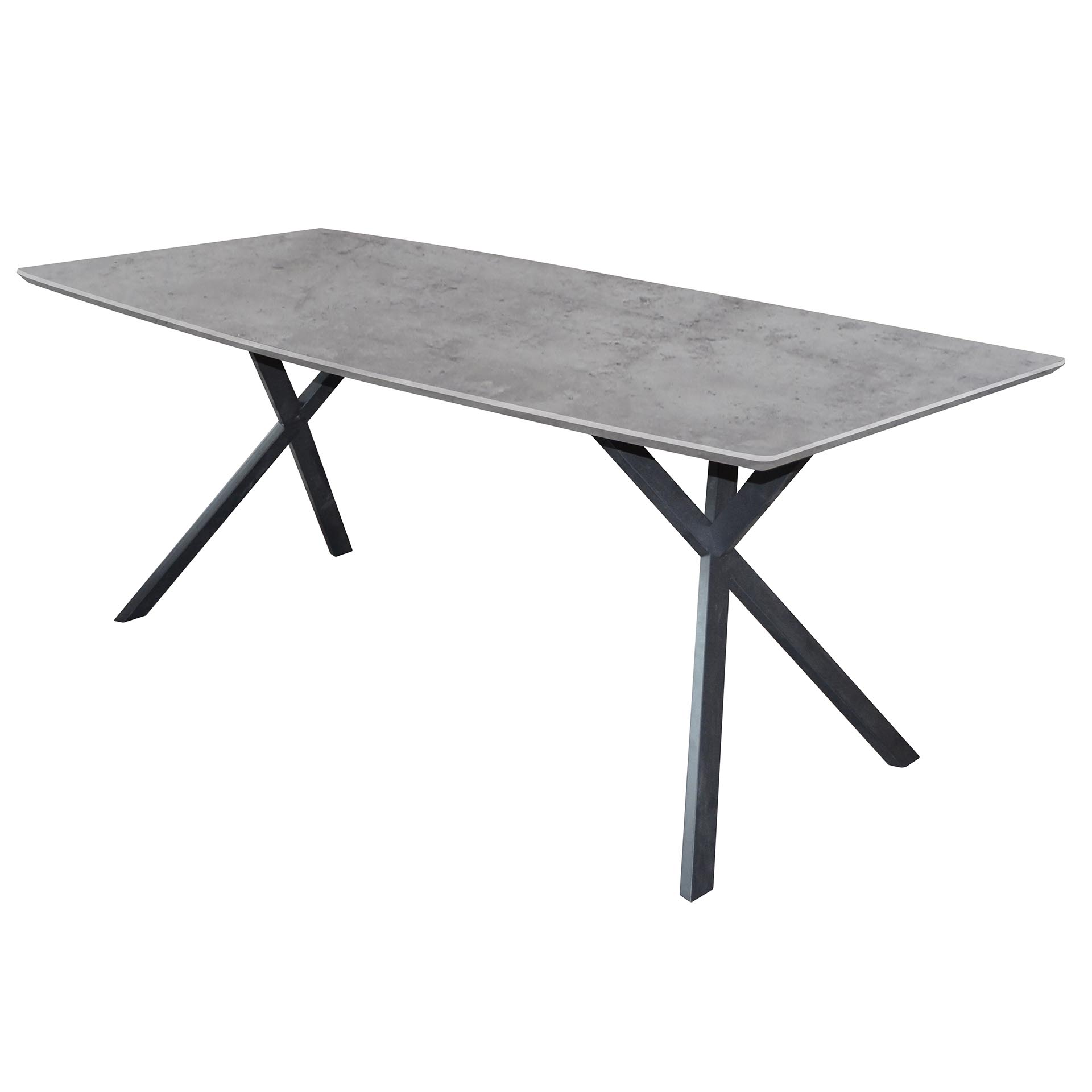 Mesa de comedor 160 tablero ovalado estructura con recubrimiento en polvo negro / aspecto hormigón 3D gris