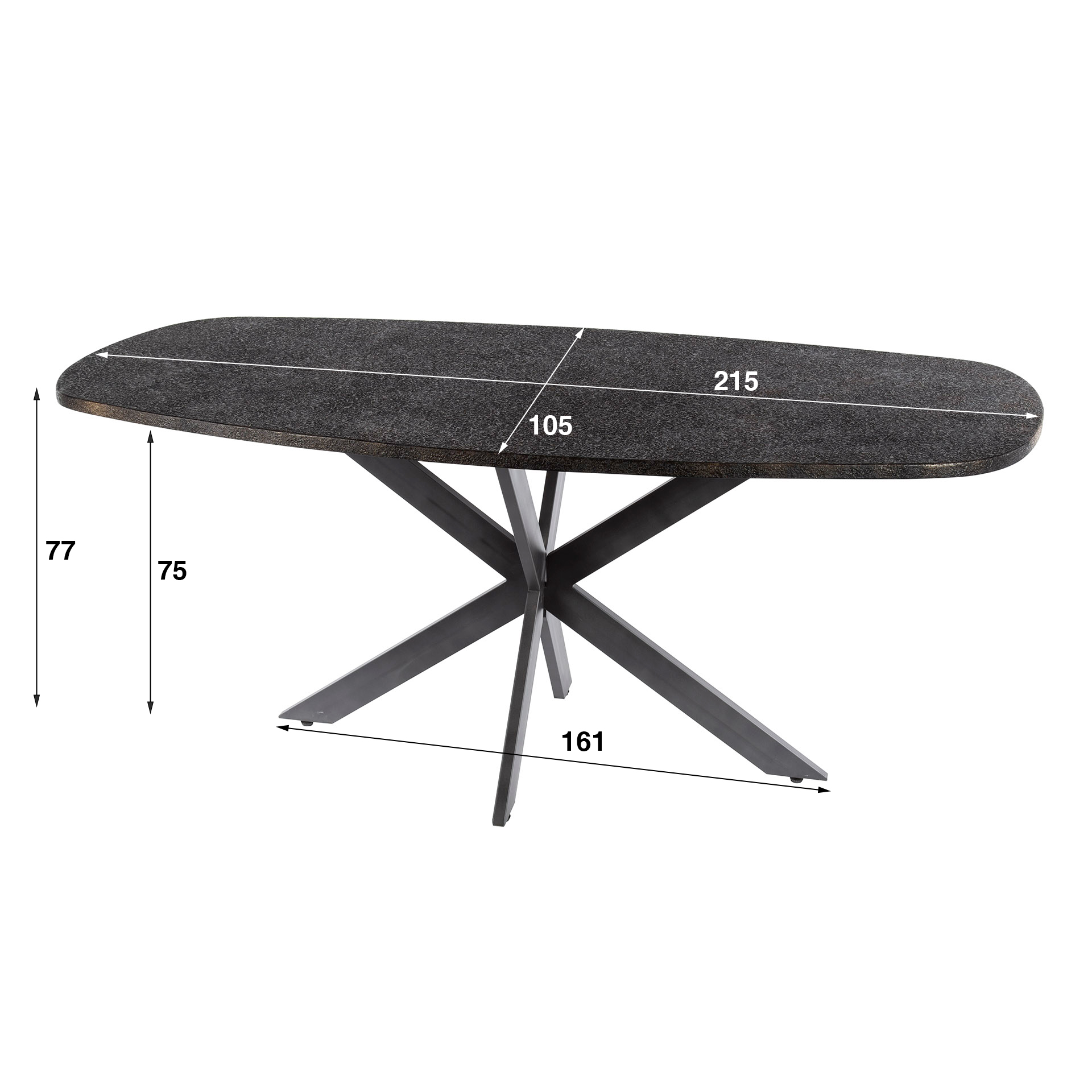 Mesa de comedor ovalada danesa metálica 215 cm - Gris