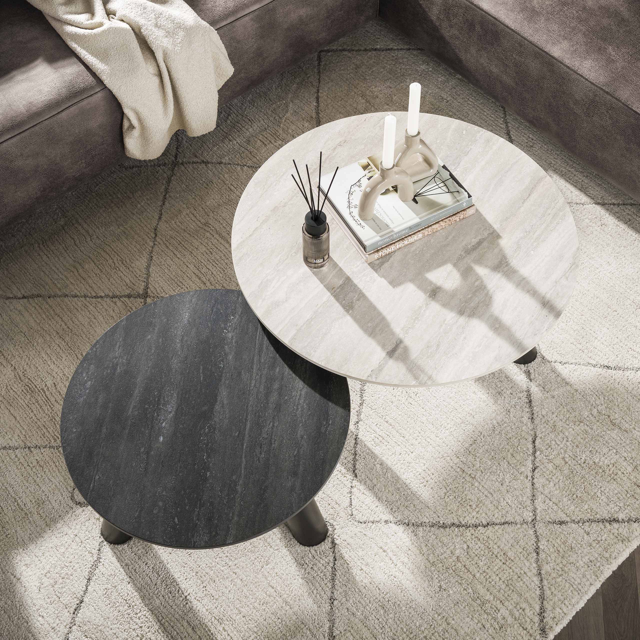Mesa de centro Twin round - Juego de 2 - Travertino negro/gris