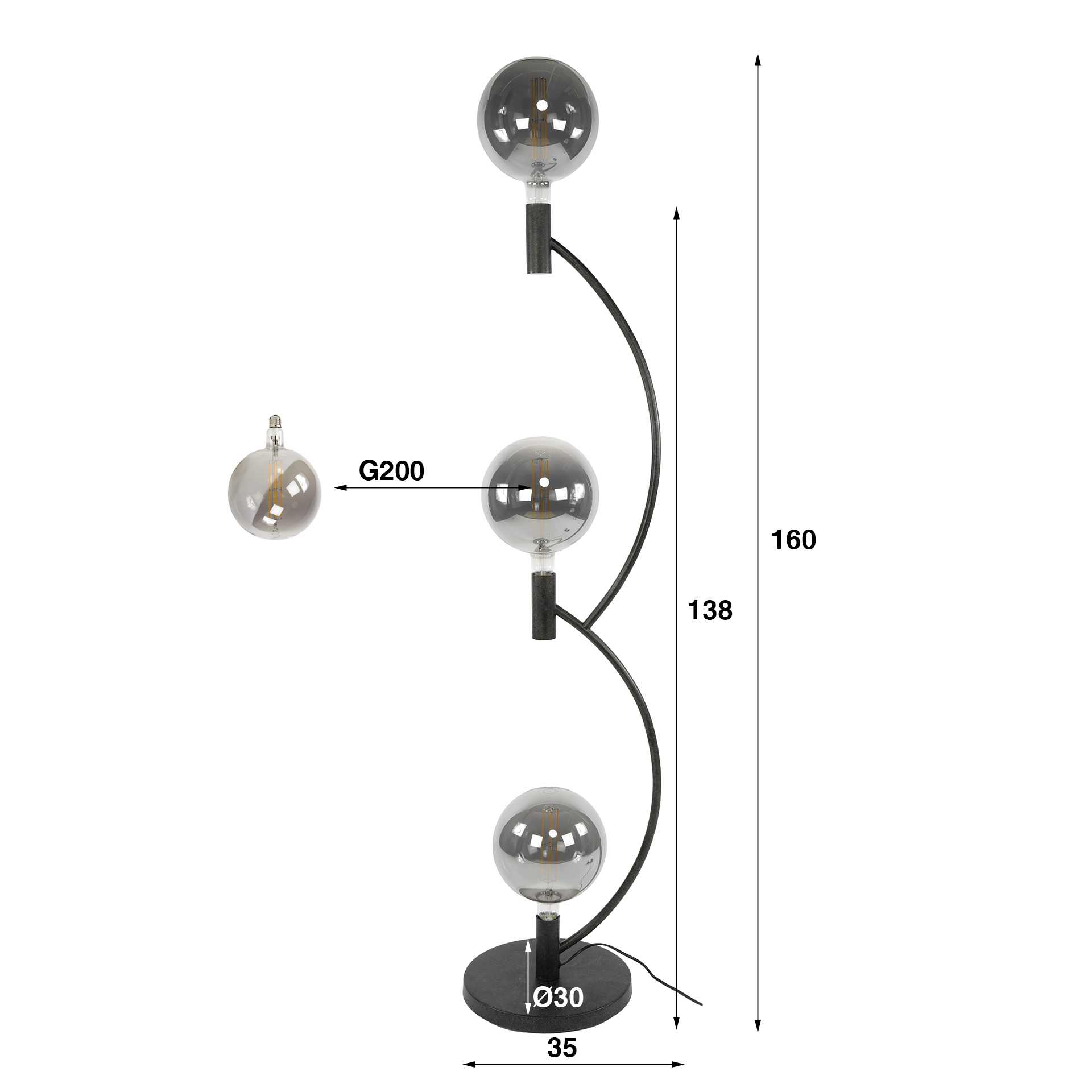 Lámpara de pie Arcus 3 luces - Negro ártico
