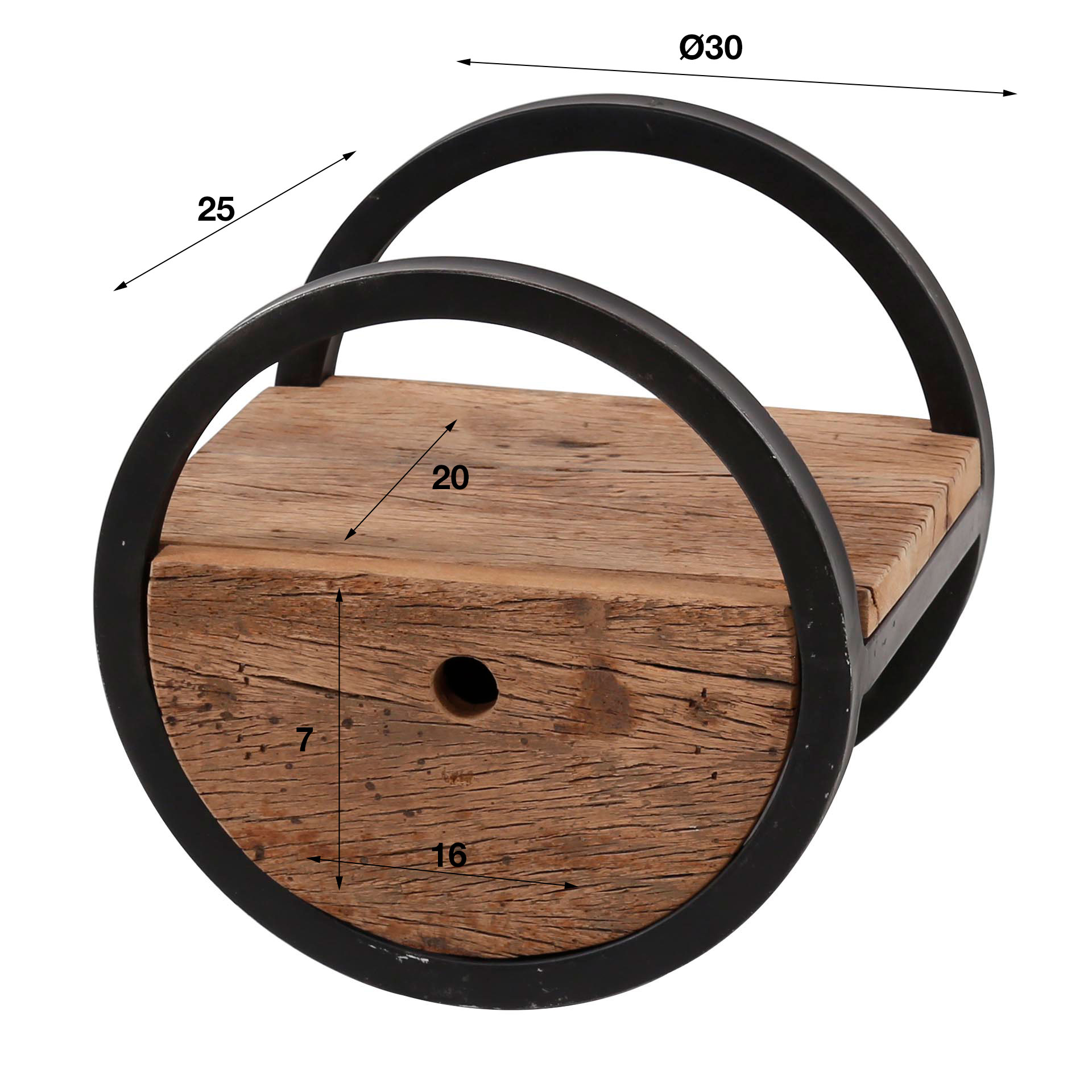 Estante de pared Circular 1 cajón Ø30 - Madera robusta