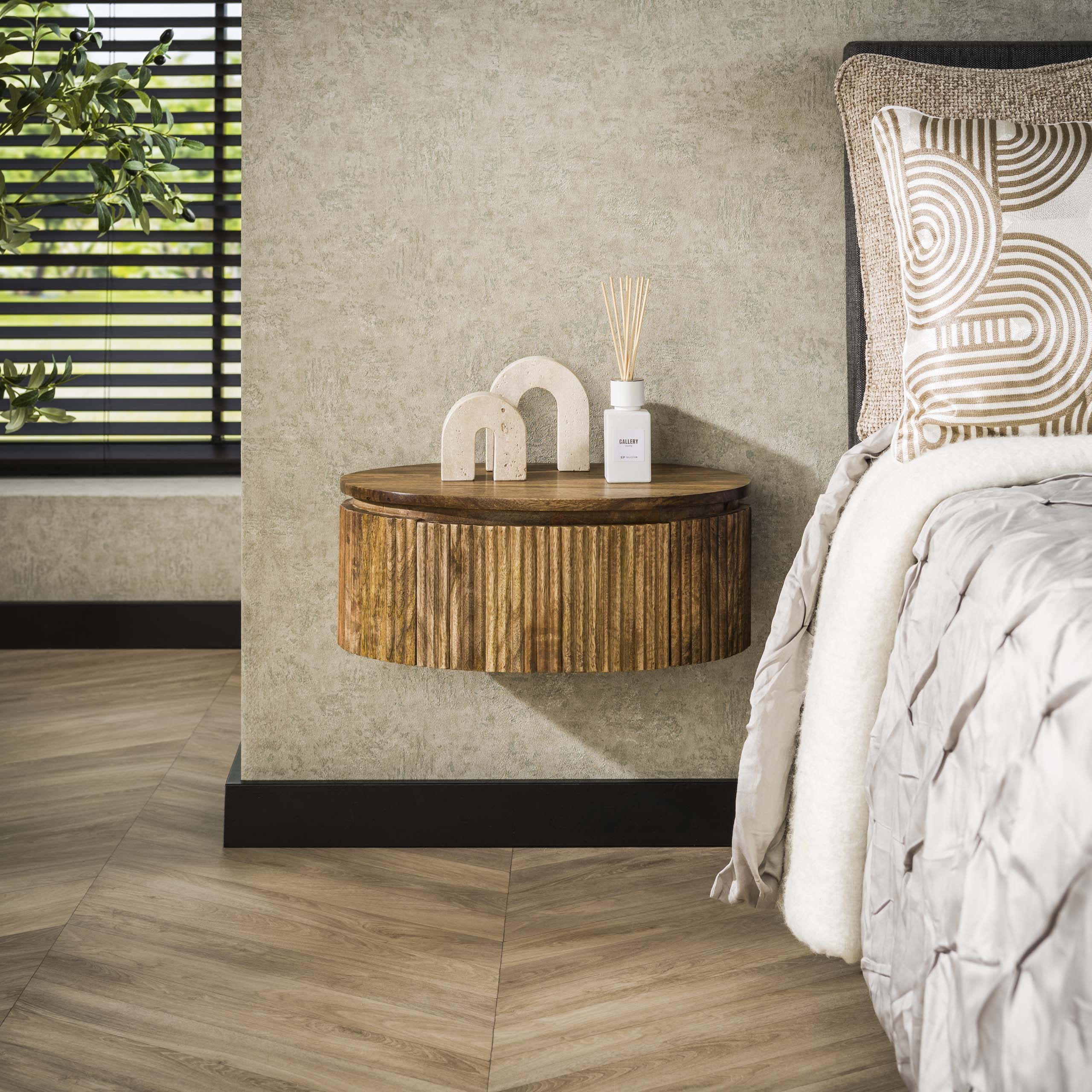 Mesita de noche Wave round - Mango macizo arena