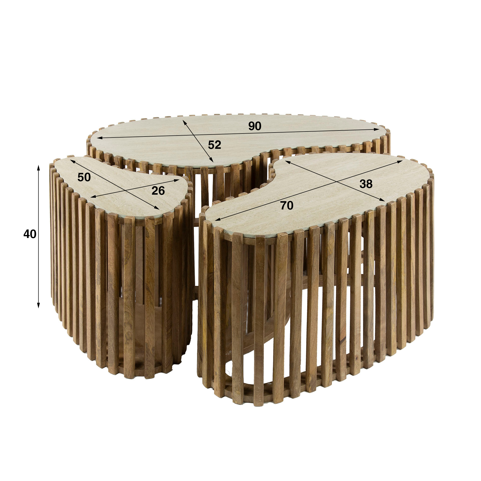 Mesa de centro Nuovo en forma de riñón juego de 3 - Mango macizo arena