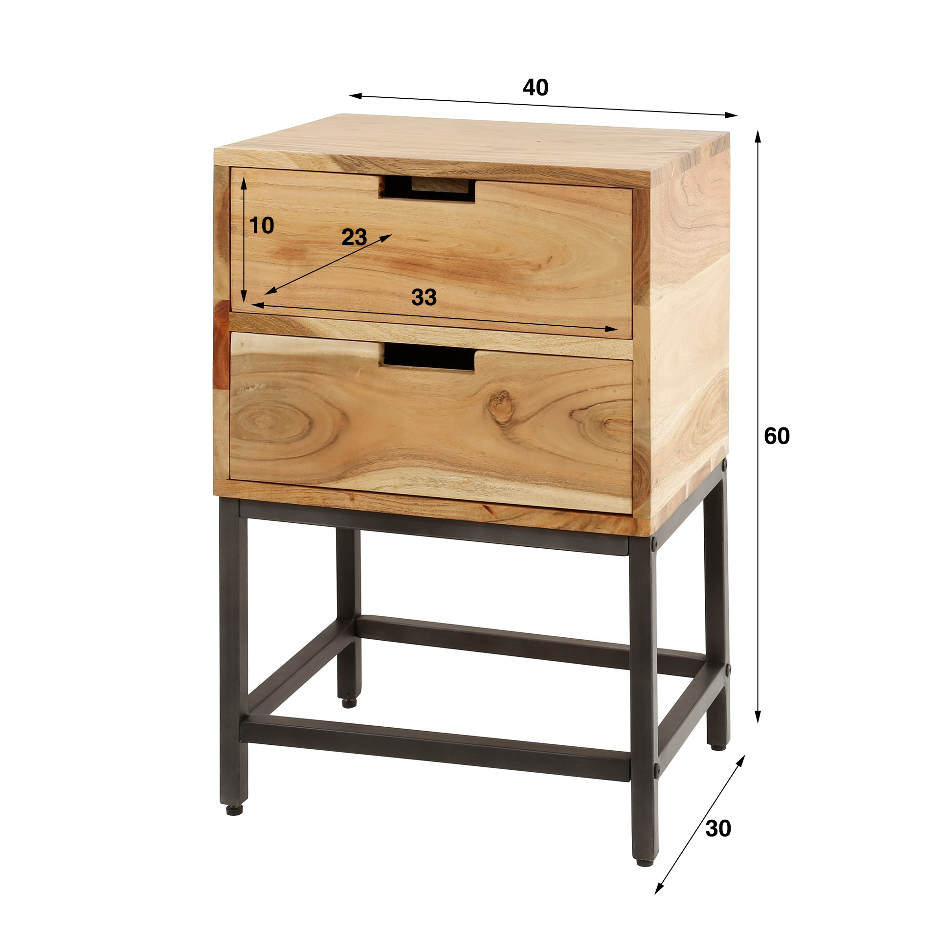 Mesita de noche 2L plana / Acacia maciza natural