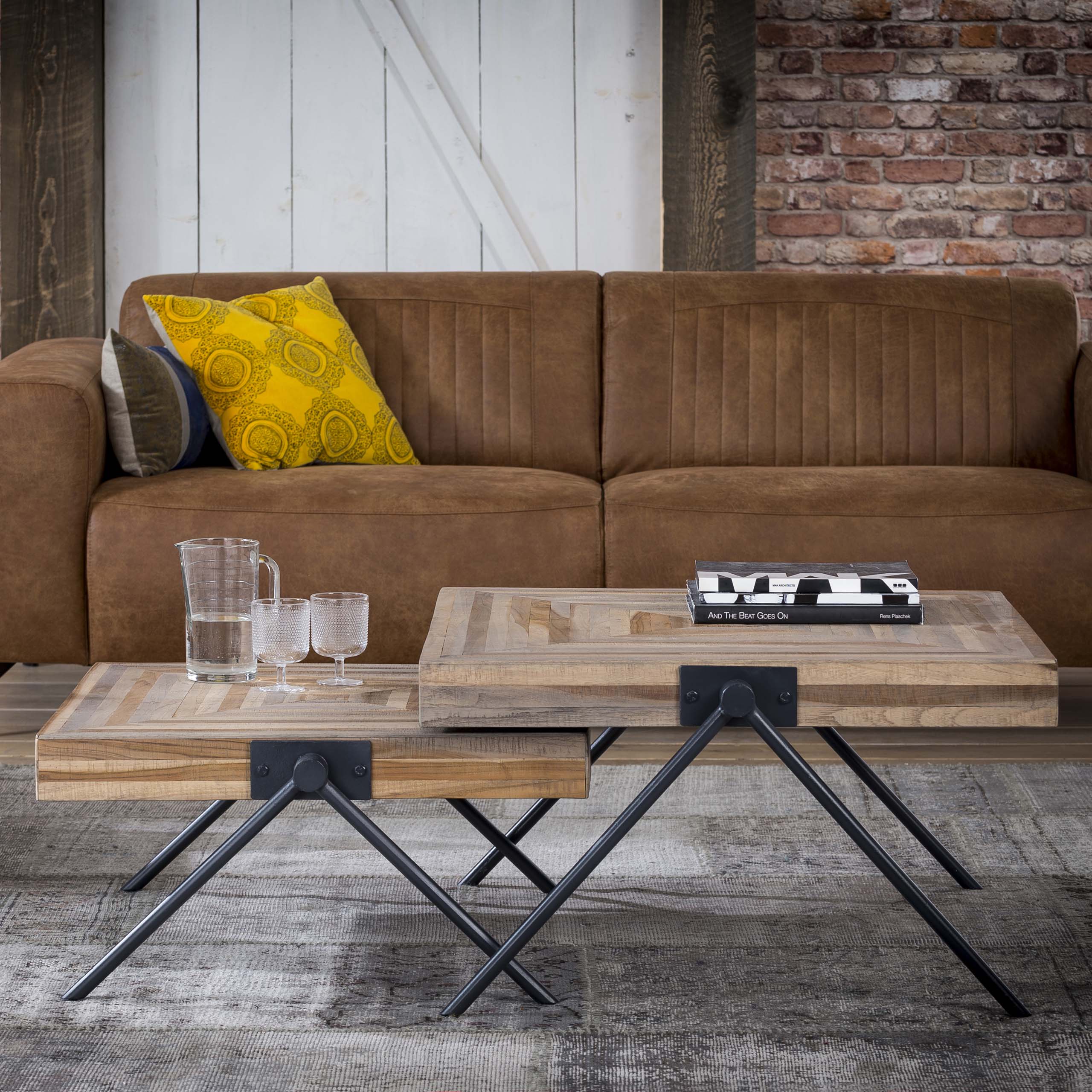 Mesa de centro Teca balance 70x70 / Teca desgastada