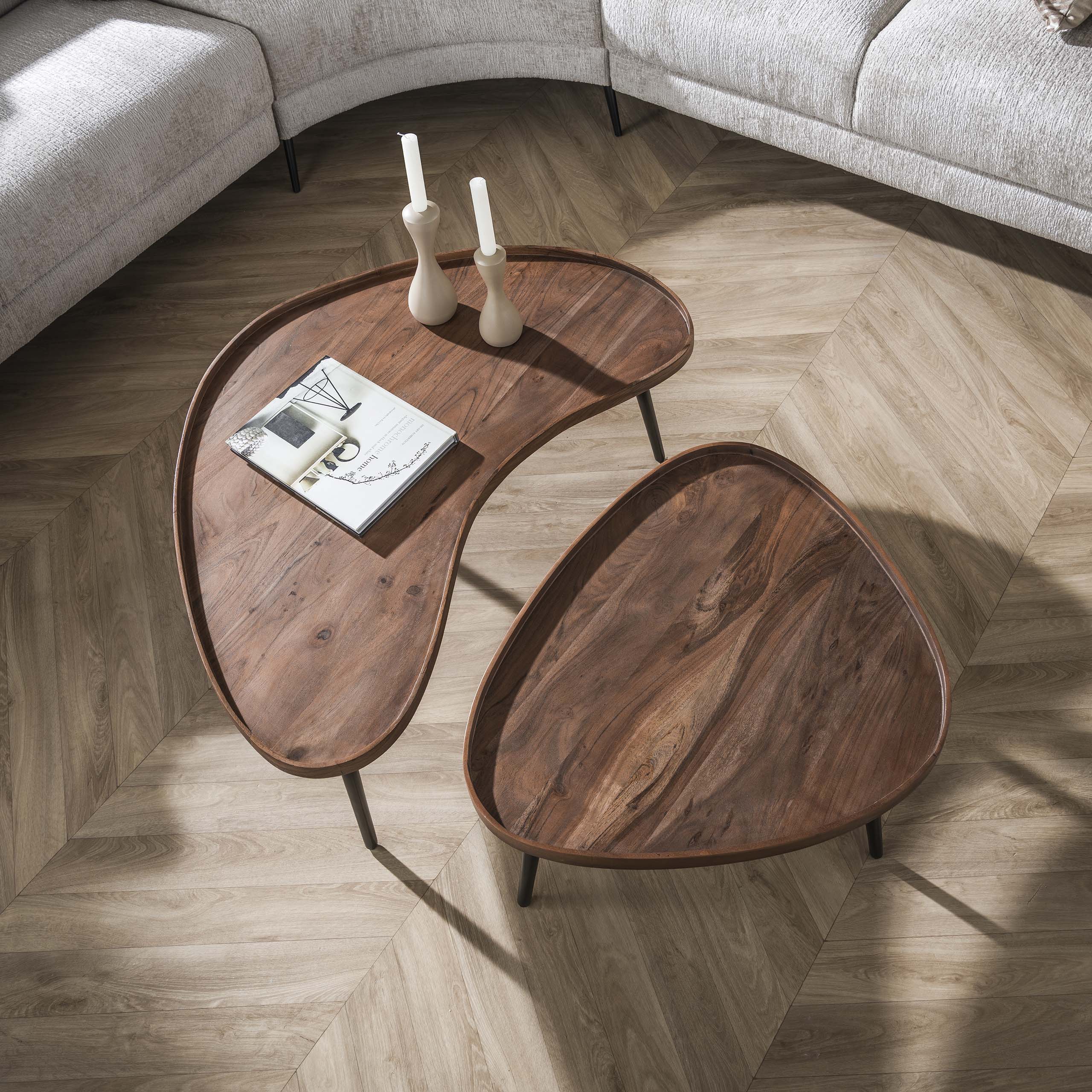 Mesa de centro Carve organic - juego de 2 - marrón acacia