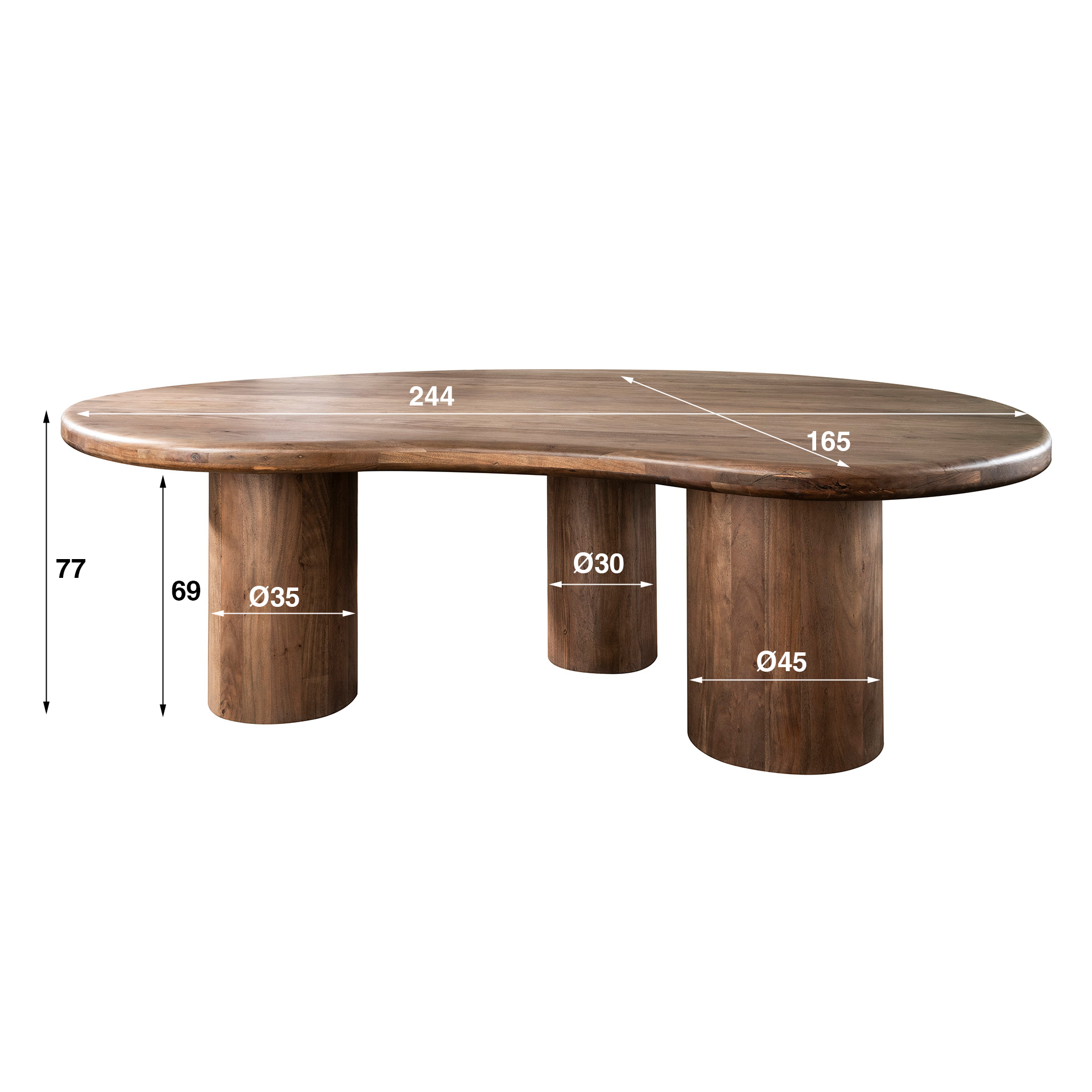 Mesa de comedor Escultura en forma de riñón 244x165 - Acacia maciza marrón