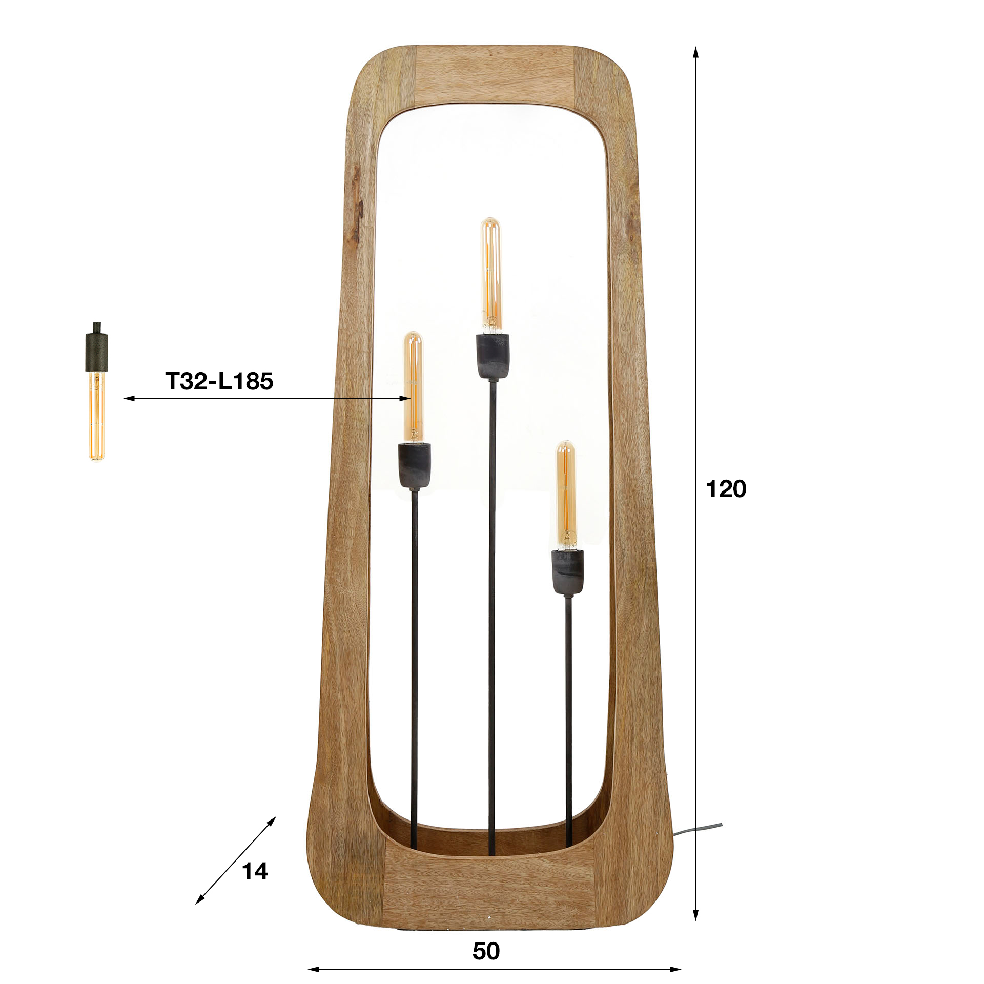 Lámpara de pie 3L bray / Mango macizo natural