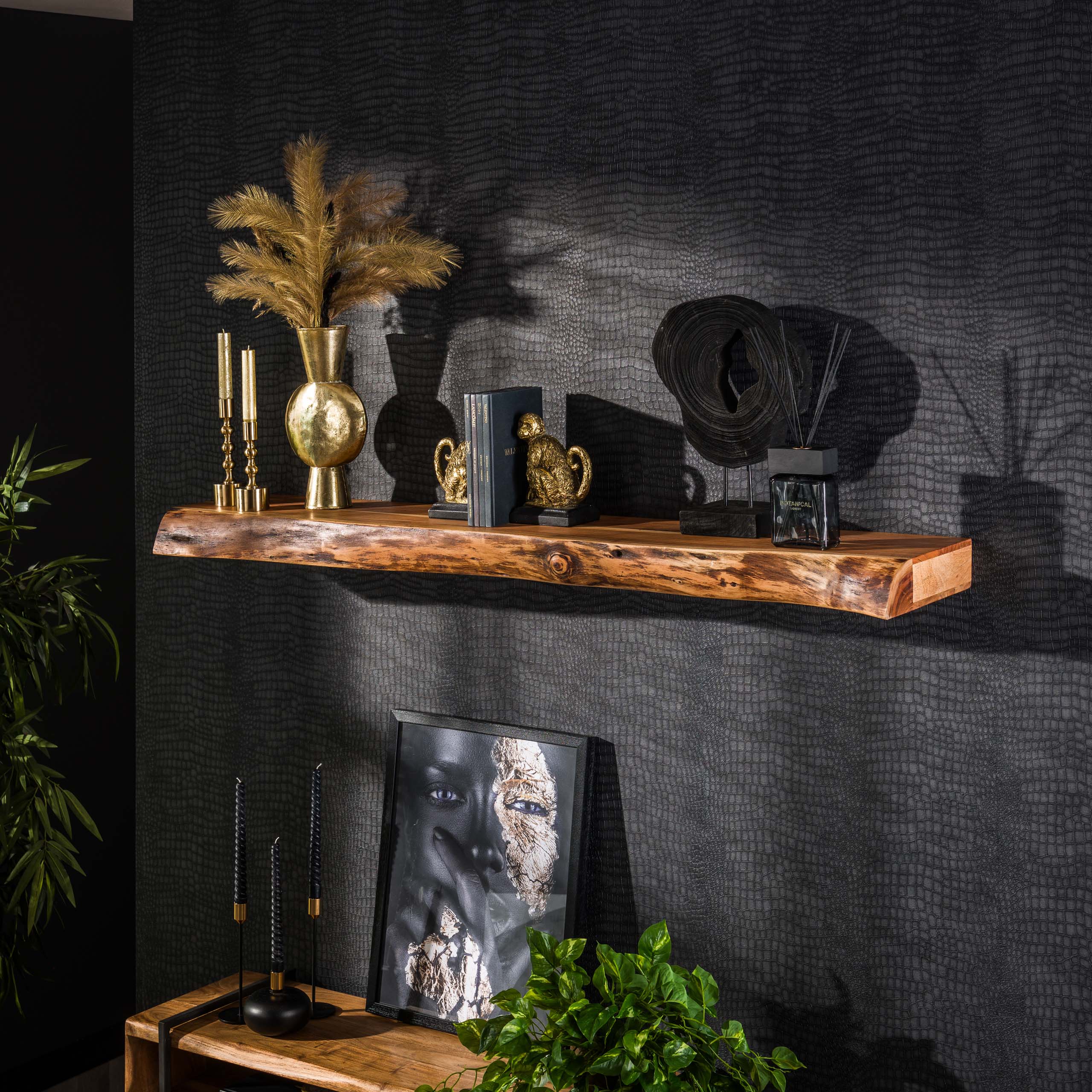 Estante de pared 150 peldaños / Acacia maciza natural