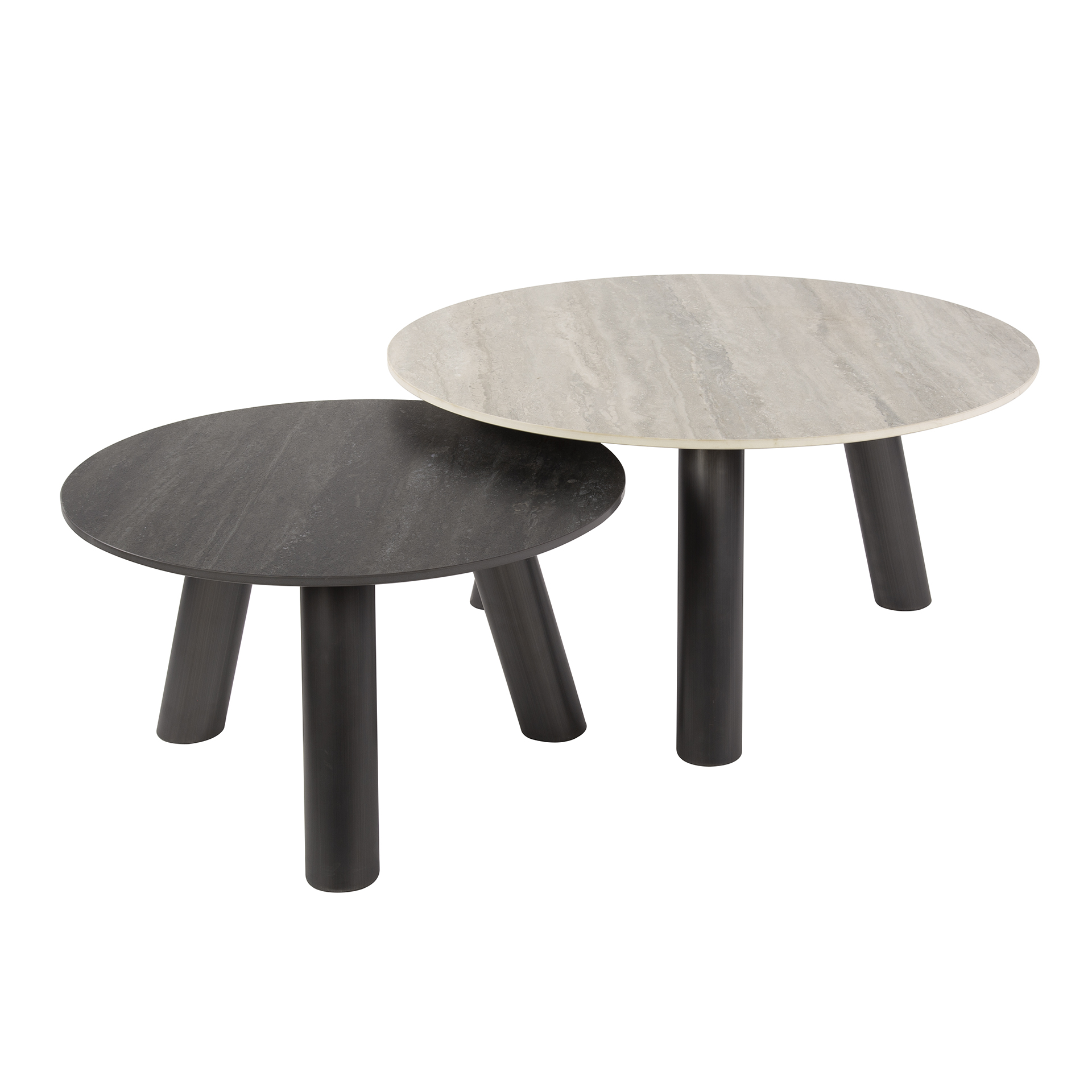 Mesa de centro Twin round - Juego de 2 - Travertino negro/gris