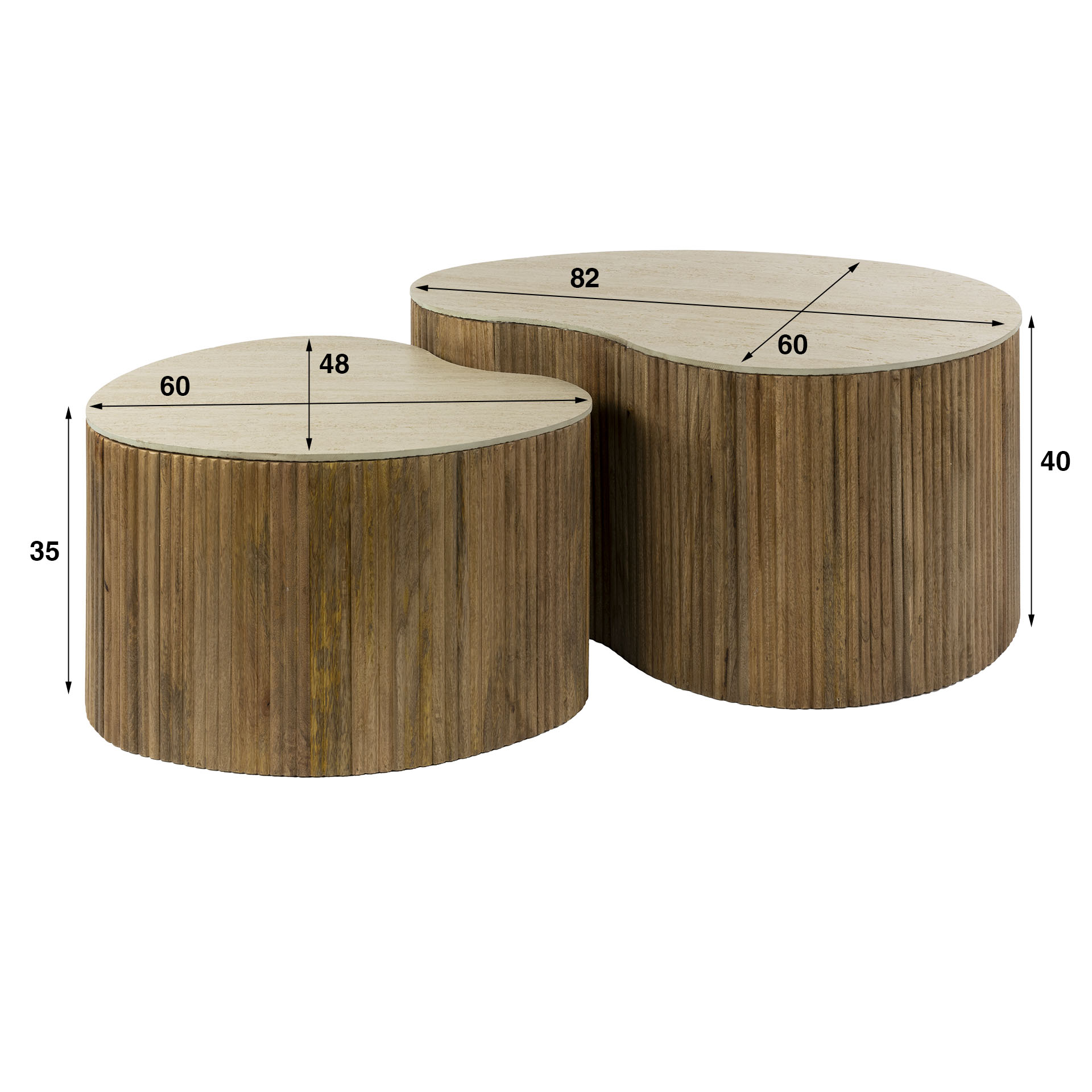 Mesa de centro Nuovo en forma de riñón - Juego de 2 - Mango macizo