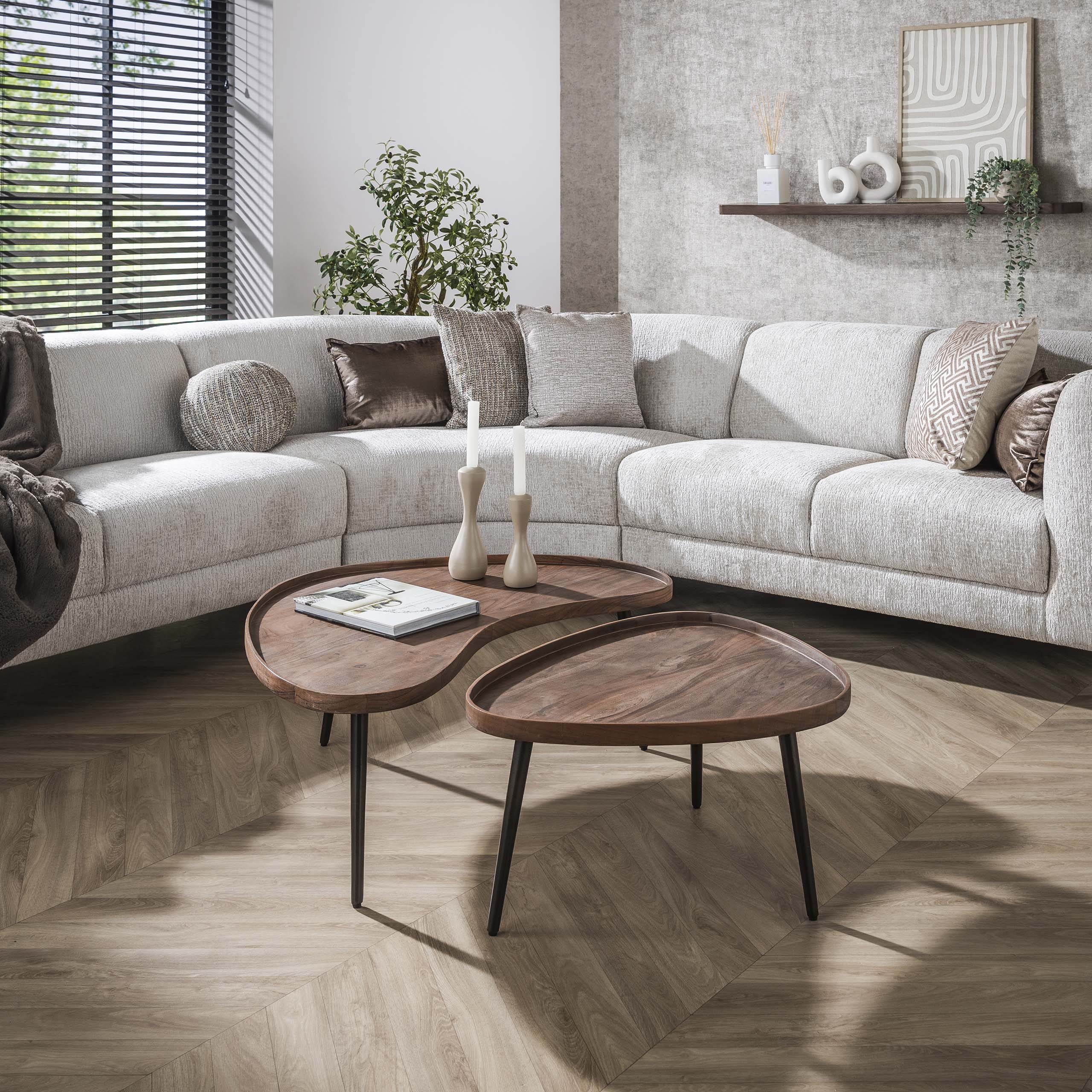 Mesa de centro Carve organic - juego de 2 - marrón acacia