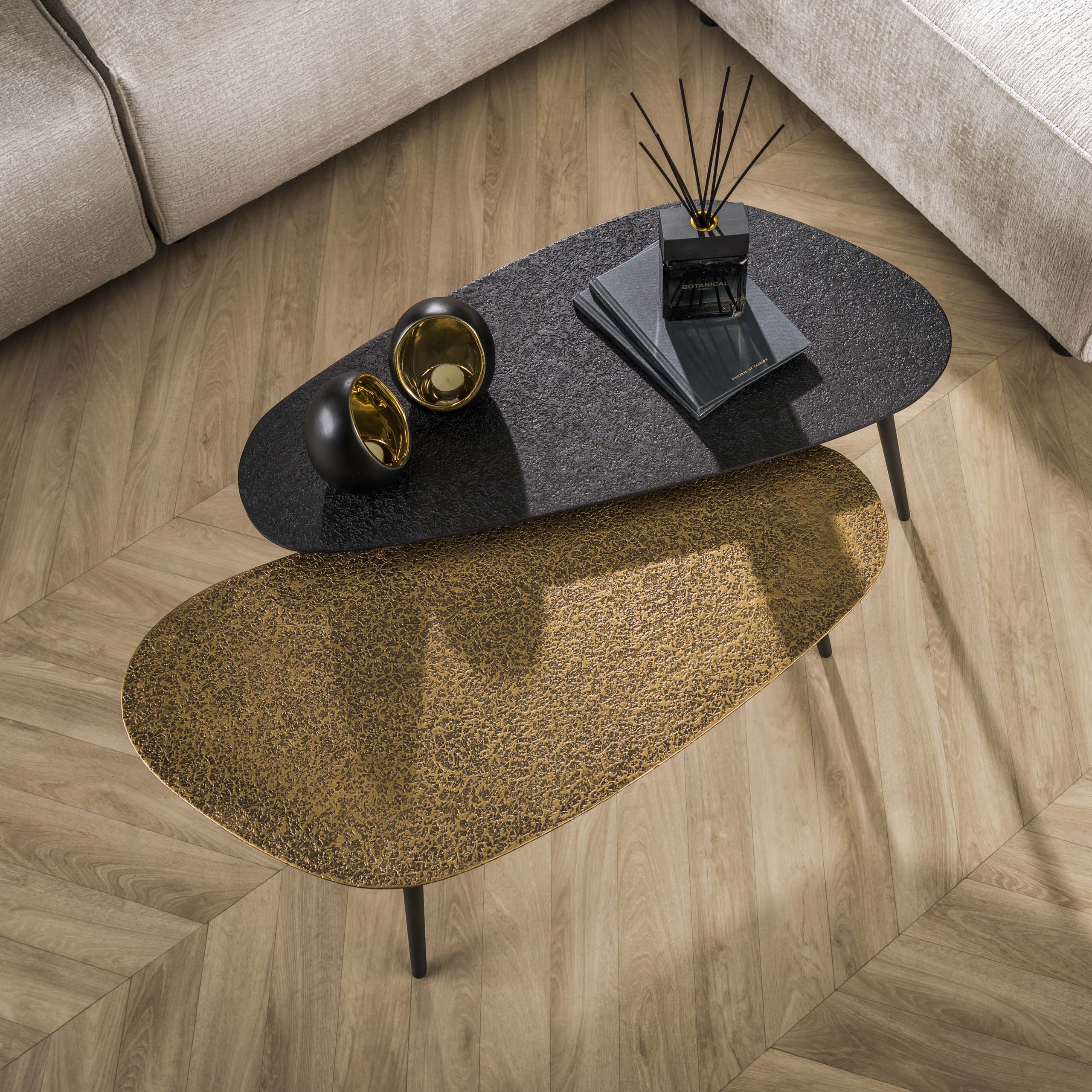 Juego de mesa de centro/2 riñon metalizado / Gris