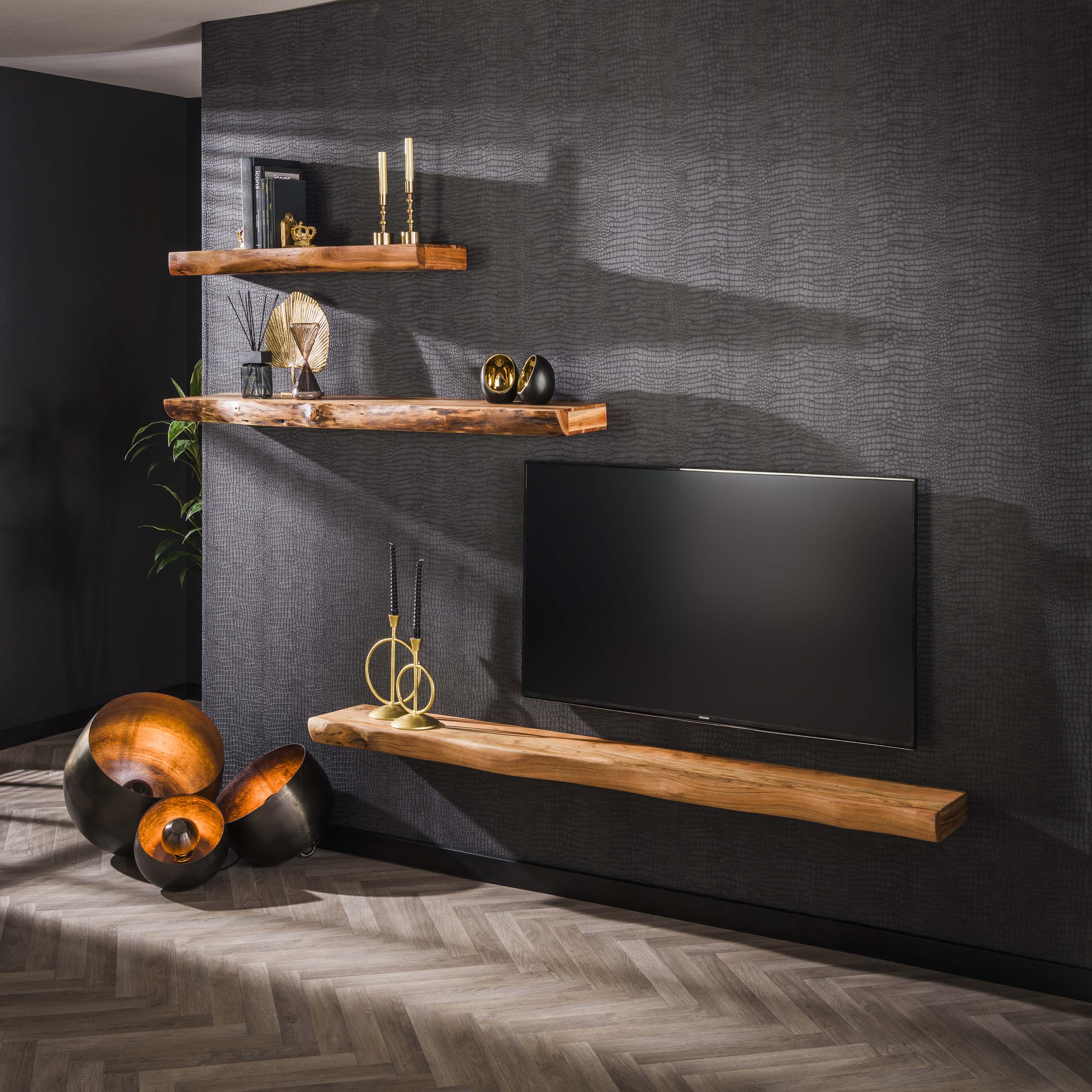 Estante de pared 100 peldaños / Acacia maciza natural