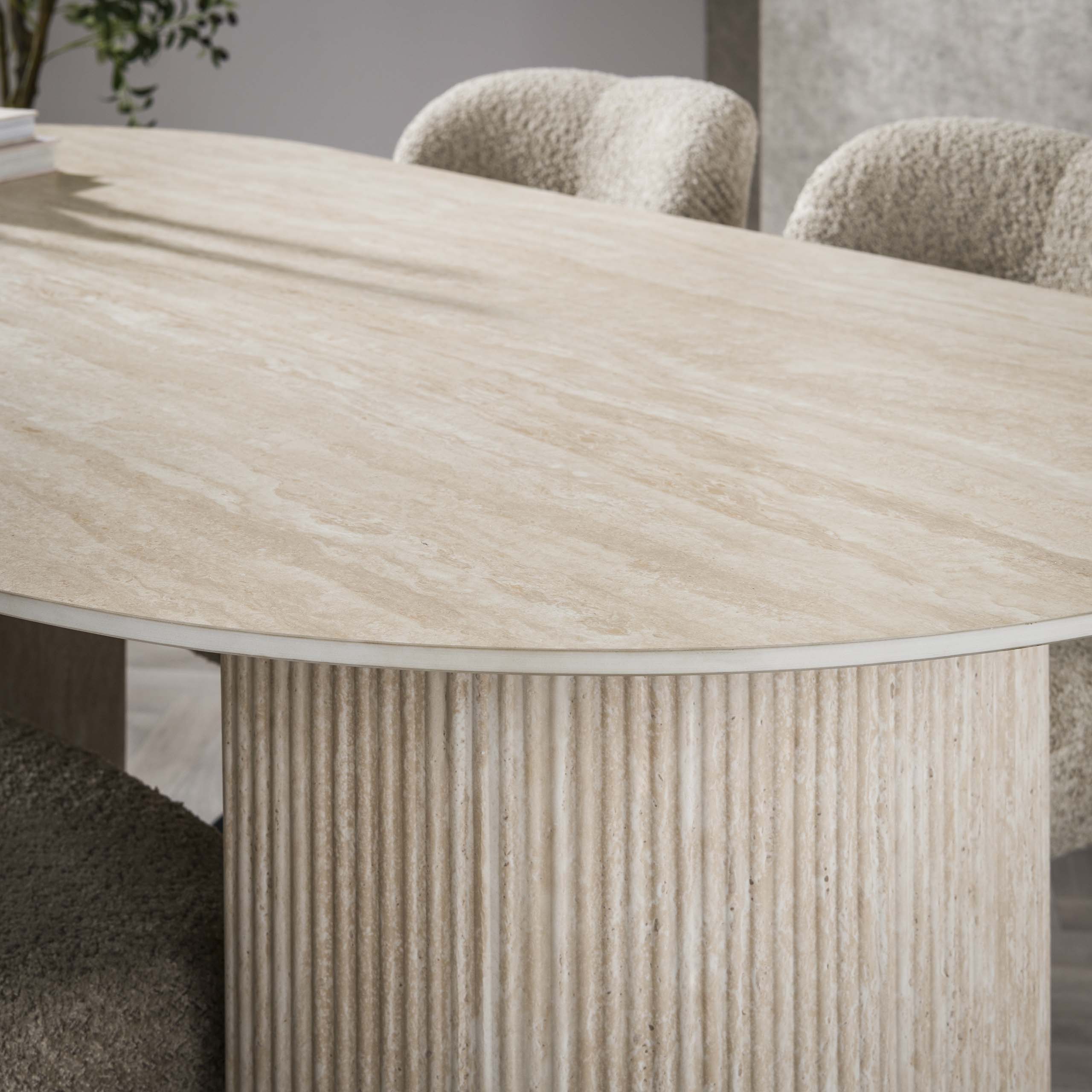 Mesa de comedor Romano Arch ovalada plana 180 cm - Cerámica travertino