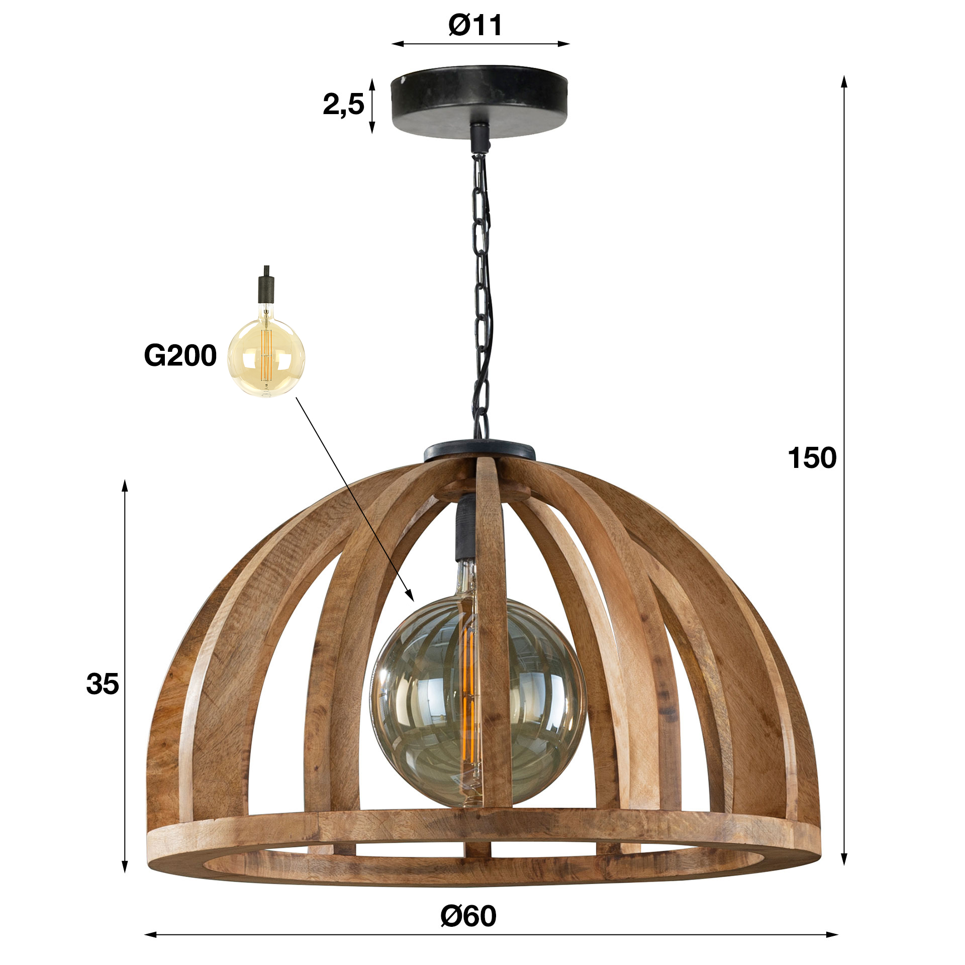 Lámpara colgante Orba 1 luz Ø60 cm - Mango macizo