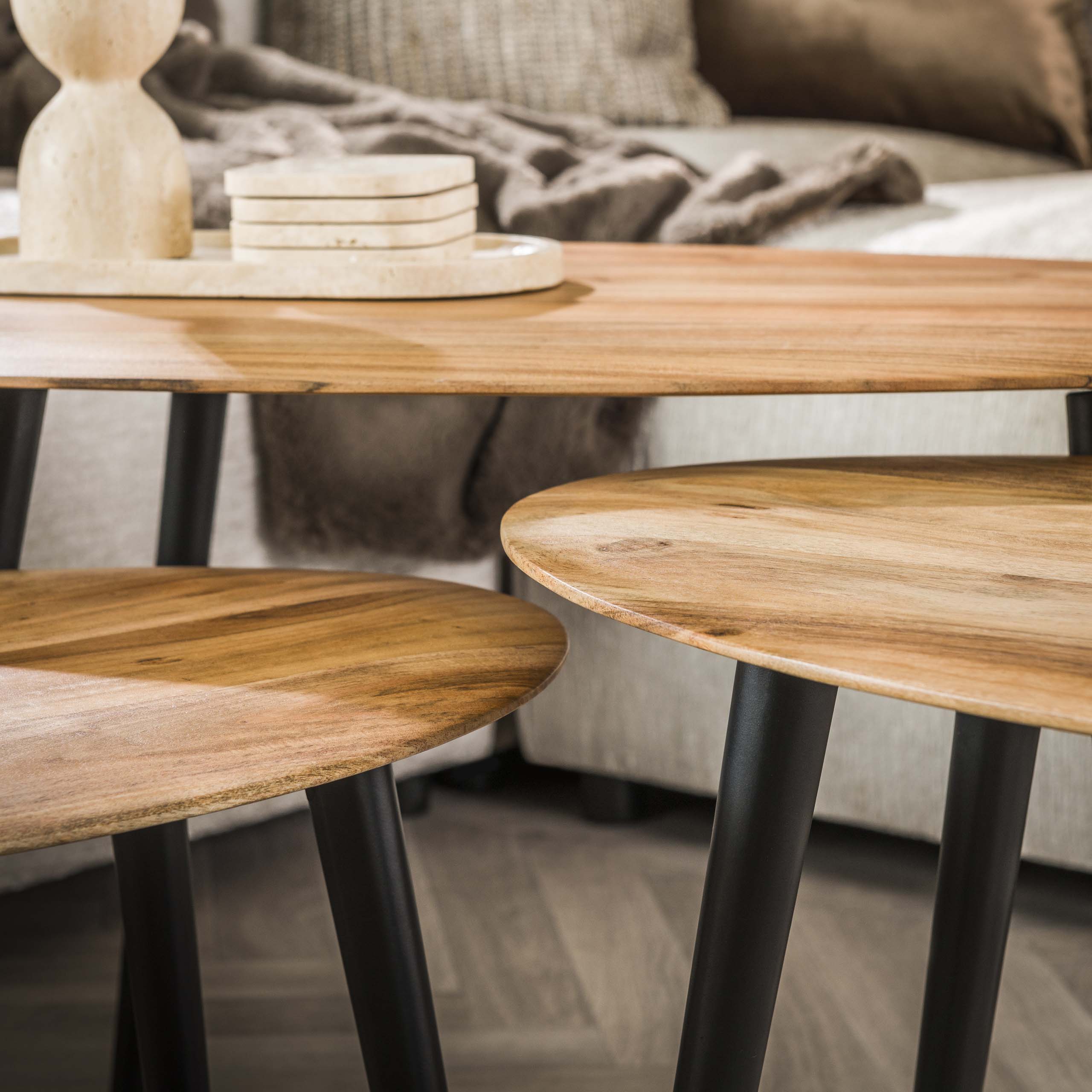 Juego de mesa de centro/3 orgánico / Acacia maciza natural