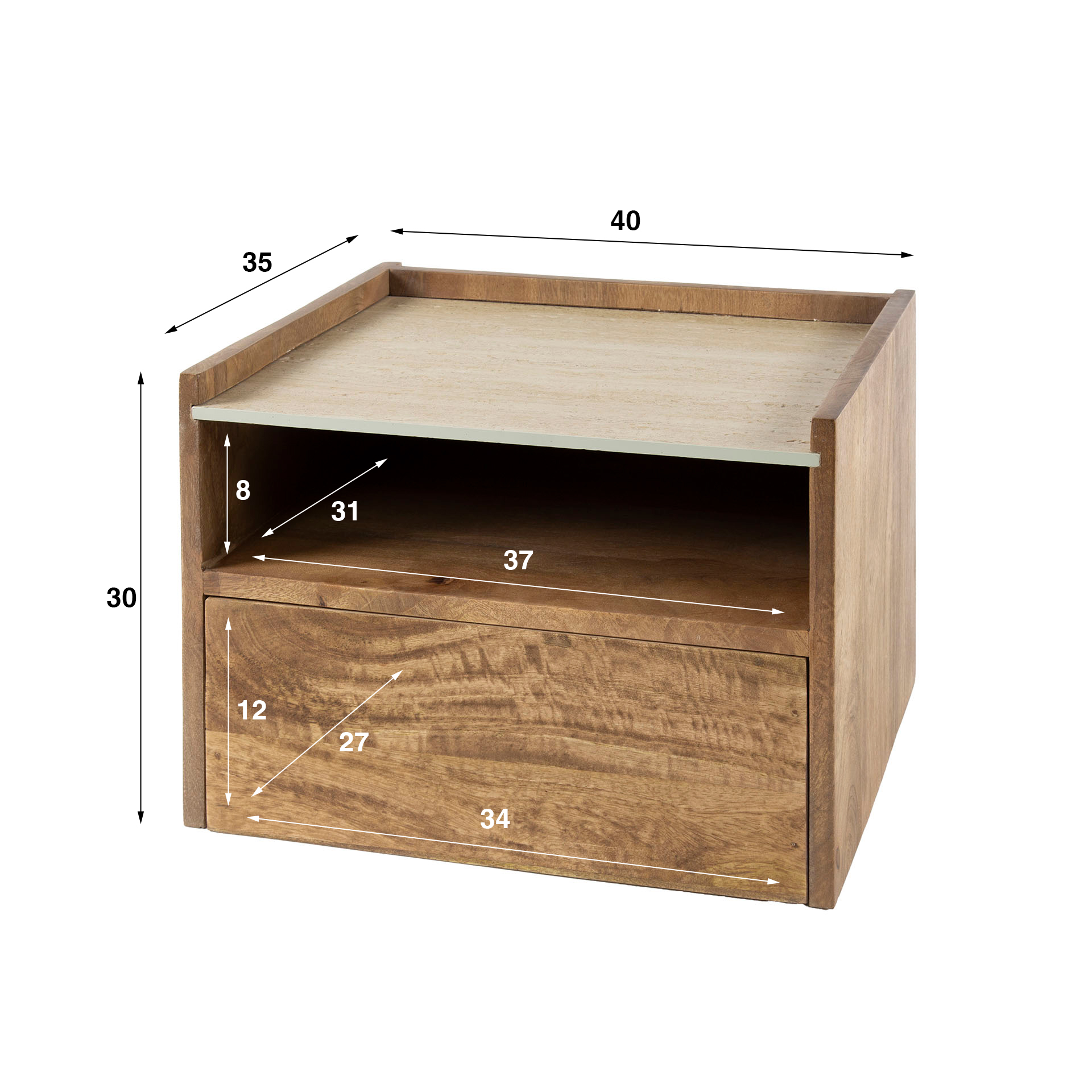 Mesita de noche flotante Nuovo - 1 cajón - Mango macizo color arena
