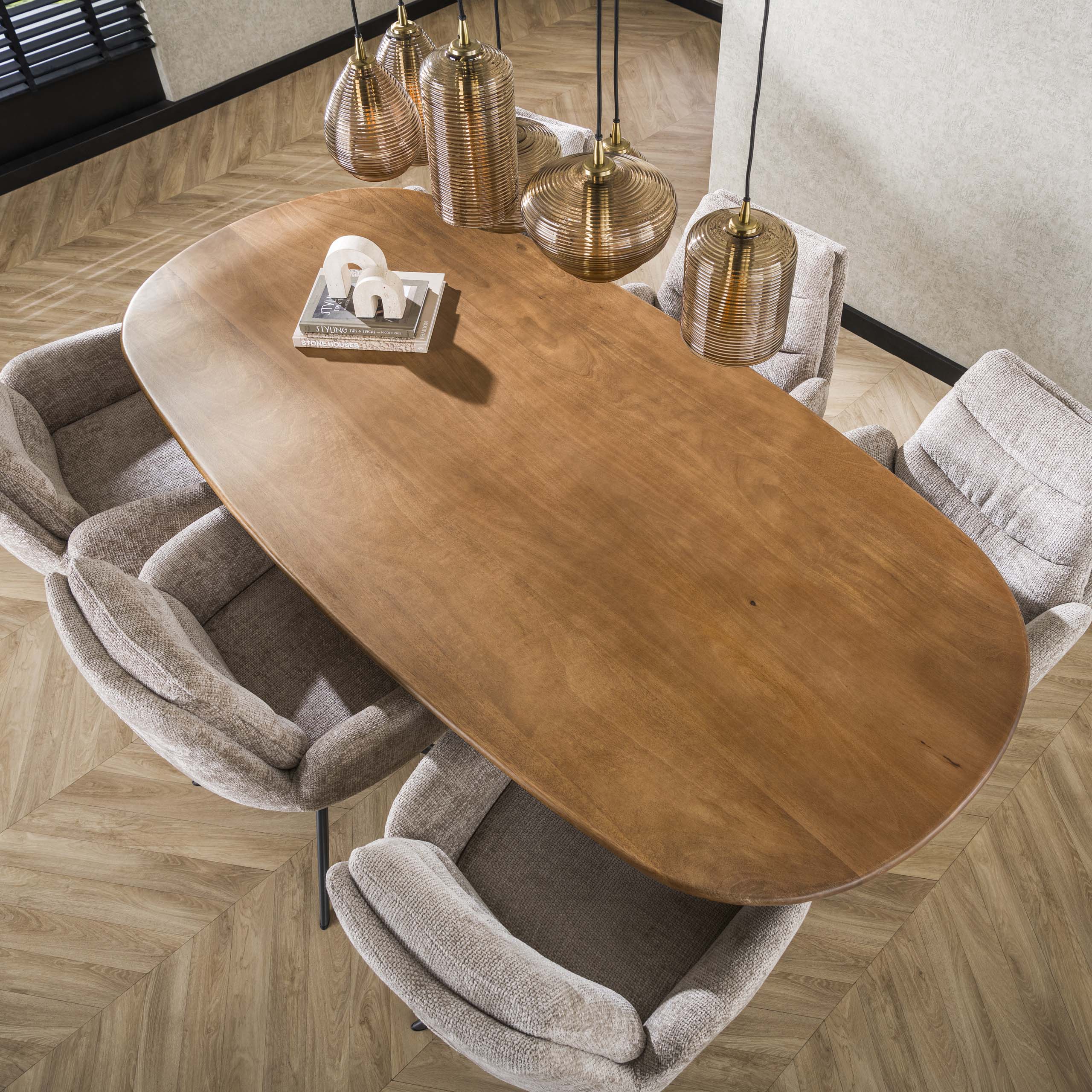 Mesa de comedor Cliff ovalada 215 cm - Mango macizo color arena