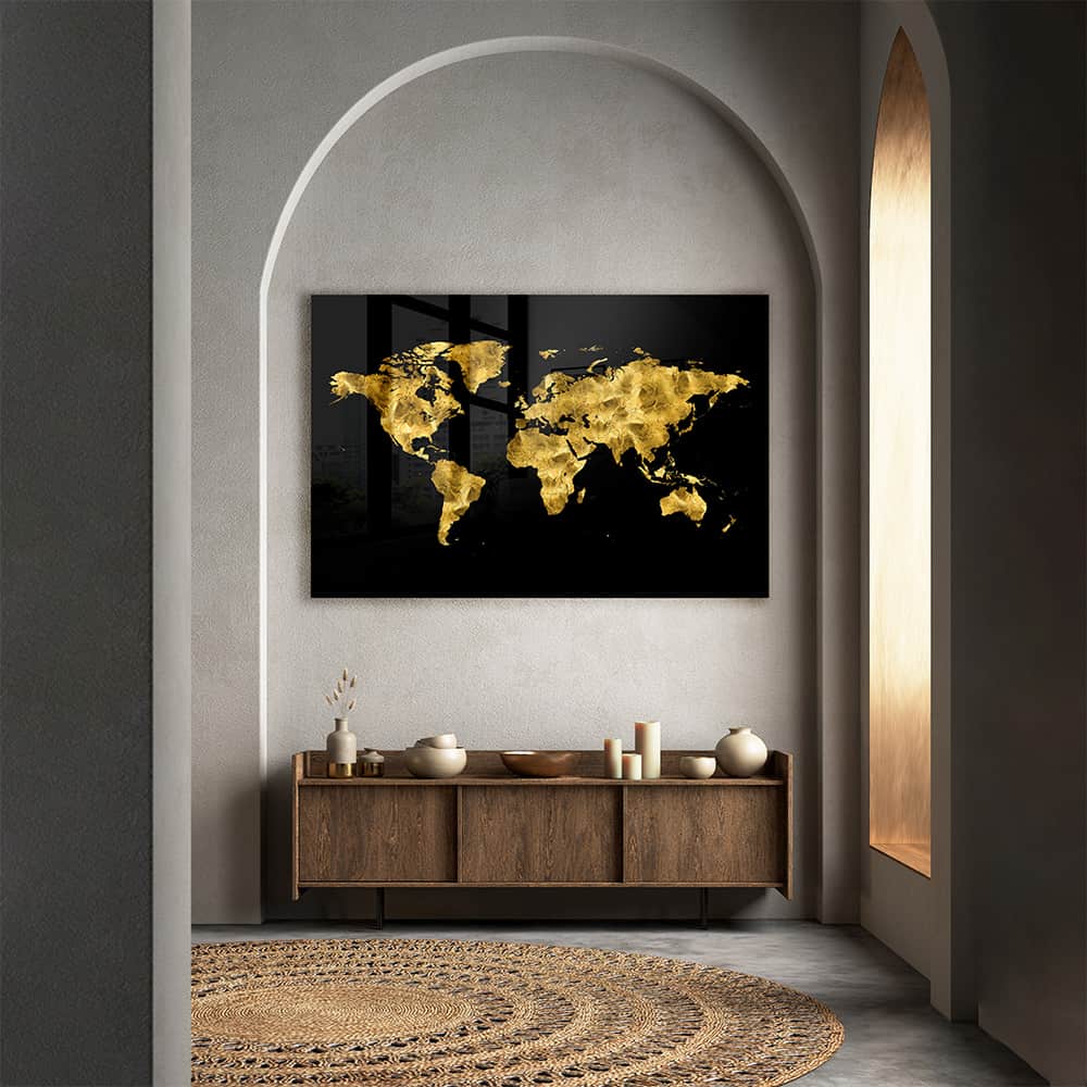 Golden World Map – Vidrio