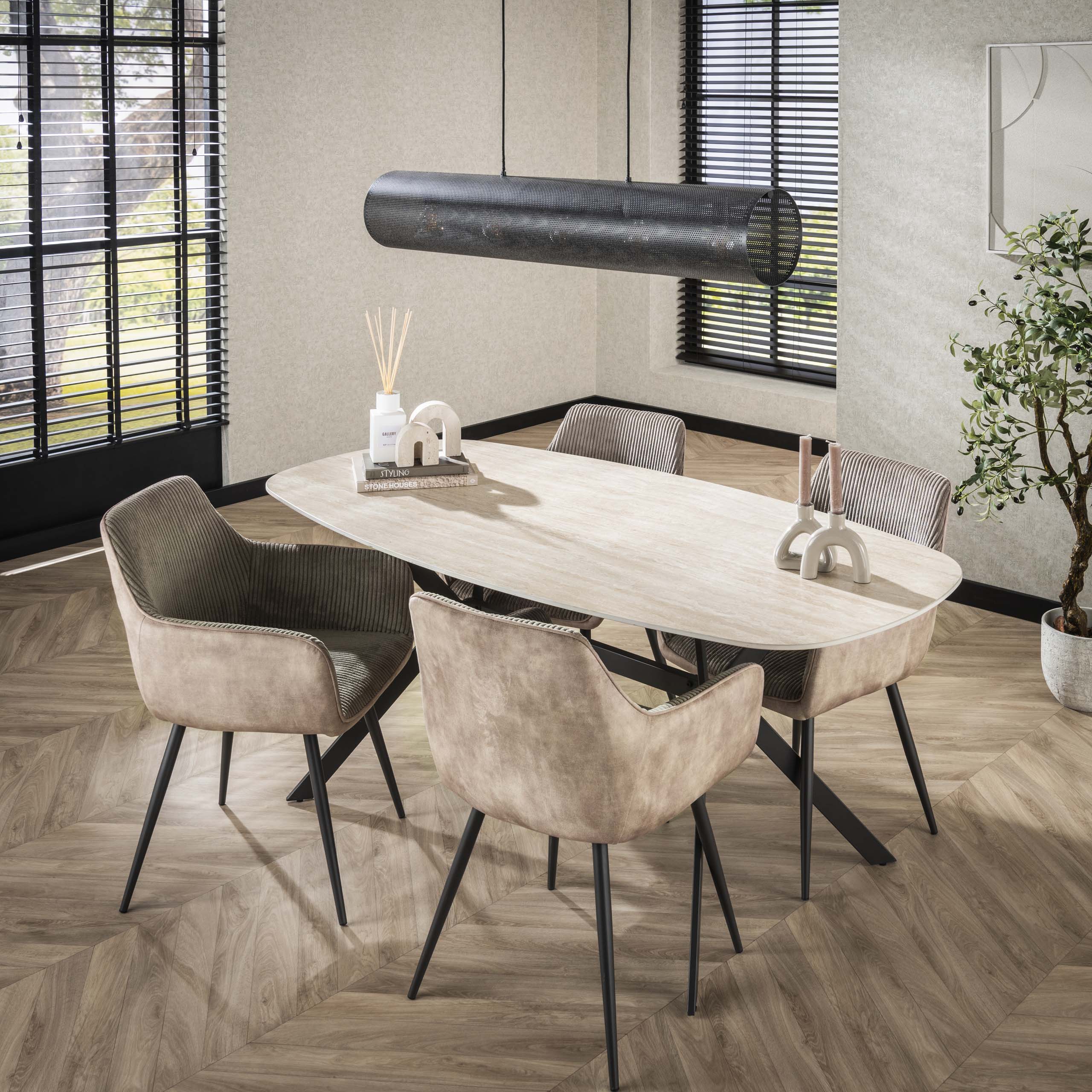 Mesa de comedor ovalada danesa Romano 180 cm - Cerámica travertino