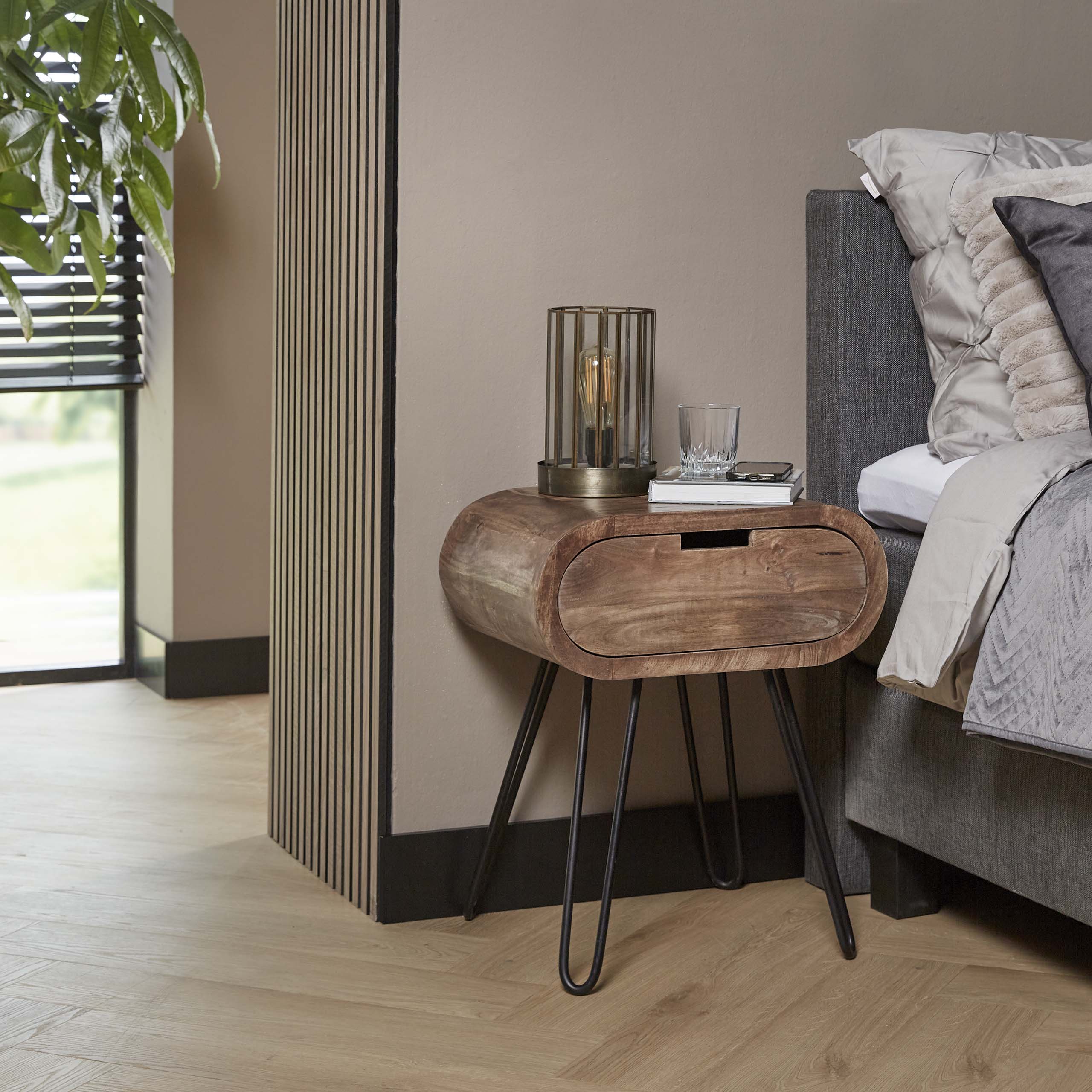 Mesita de noche barril 1L / Mango macizo color arena