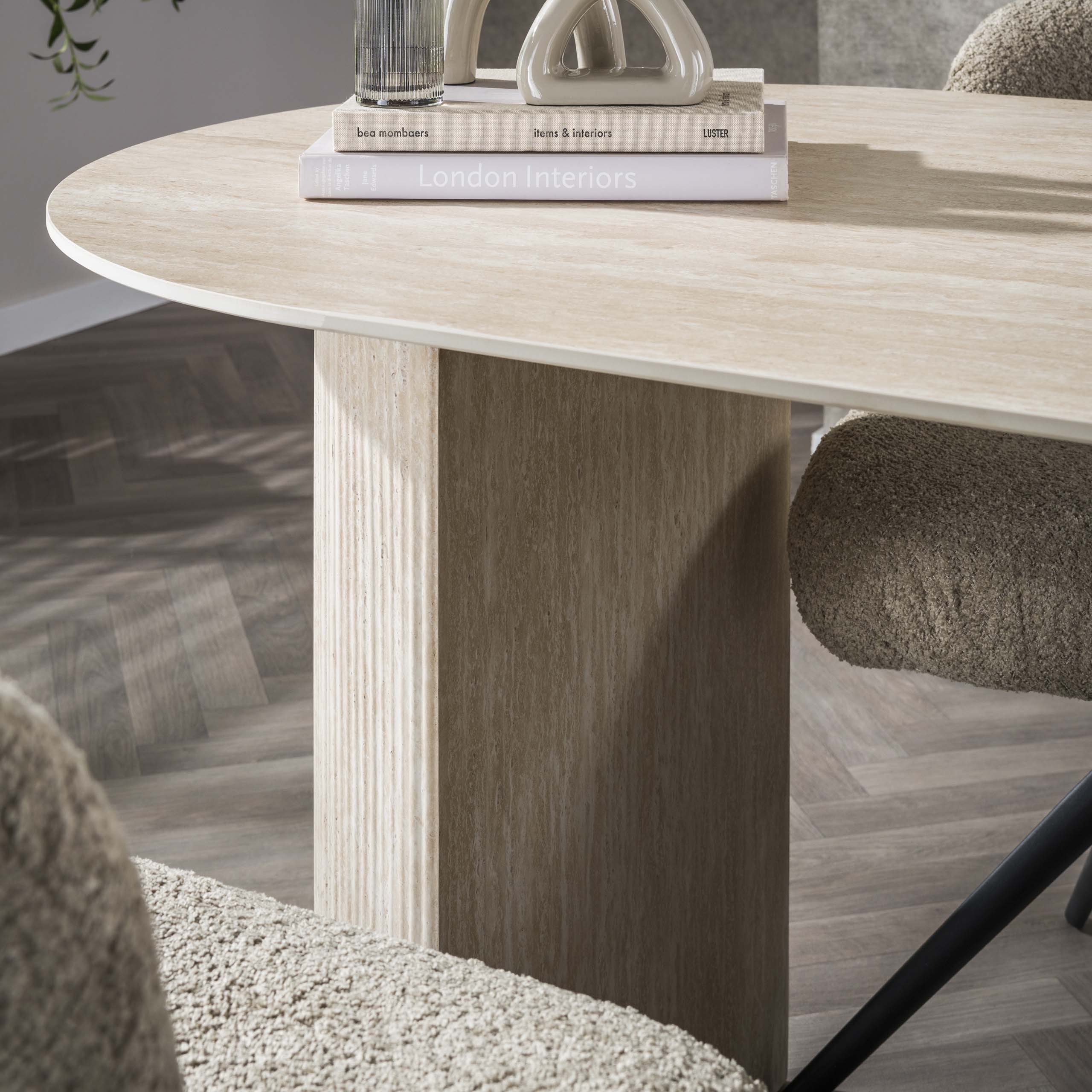 Mesa de comedor Romano Arch ovalada plana 180 cm - Cerámica travertino
