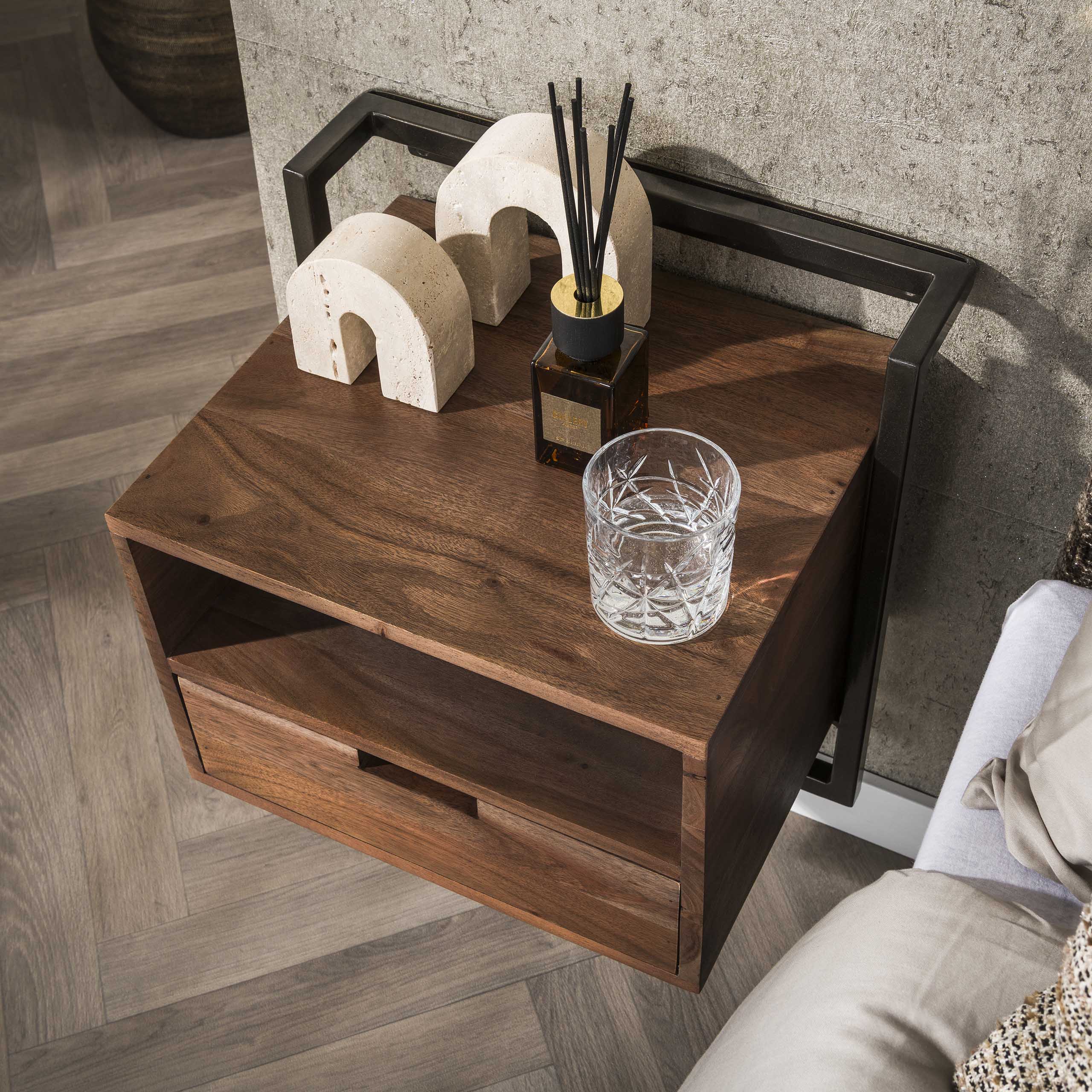 Mesita de noche Air Solid 1 cajón - Acacia maciza marrón