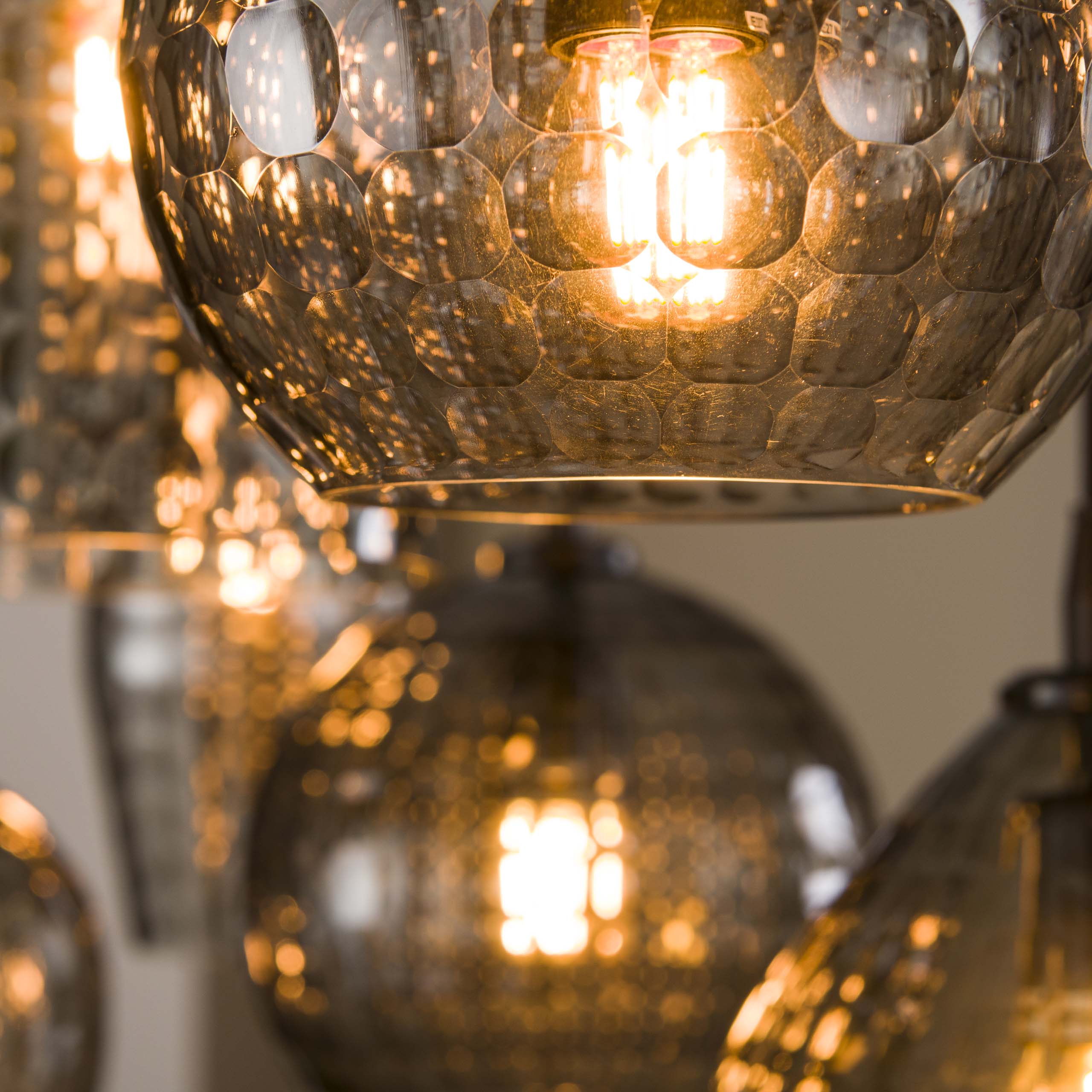 Lámpara colgante Hexagon 4+3 luces - Vidrio gris humo