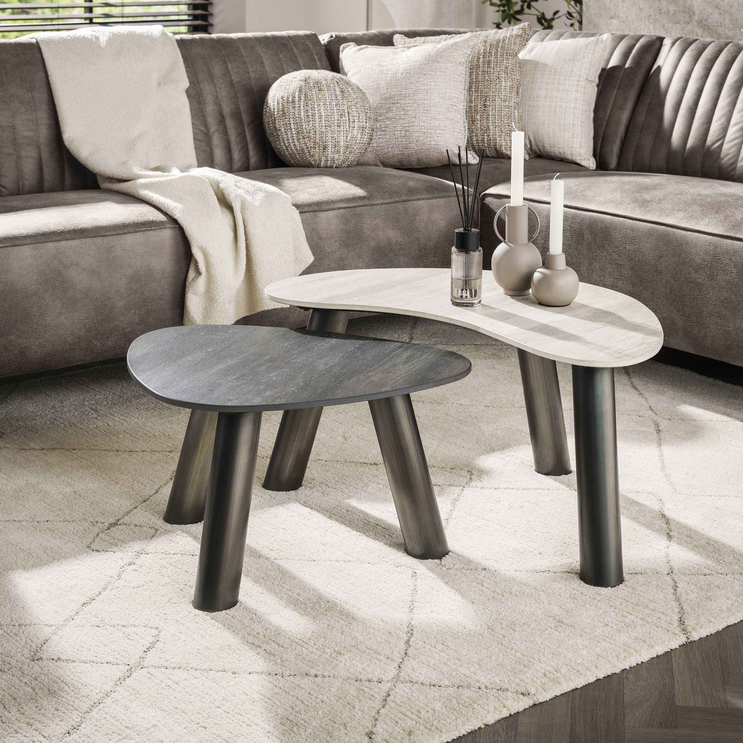 Mesa de centro Twin organic - Set 2 - Travertino negro/gris