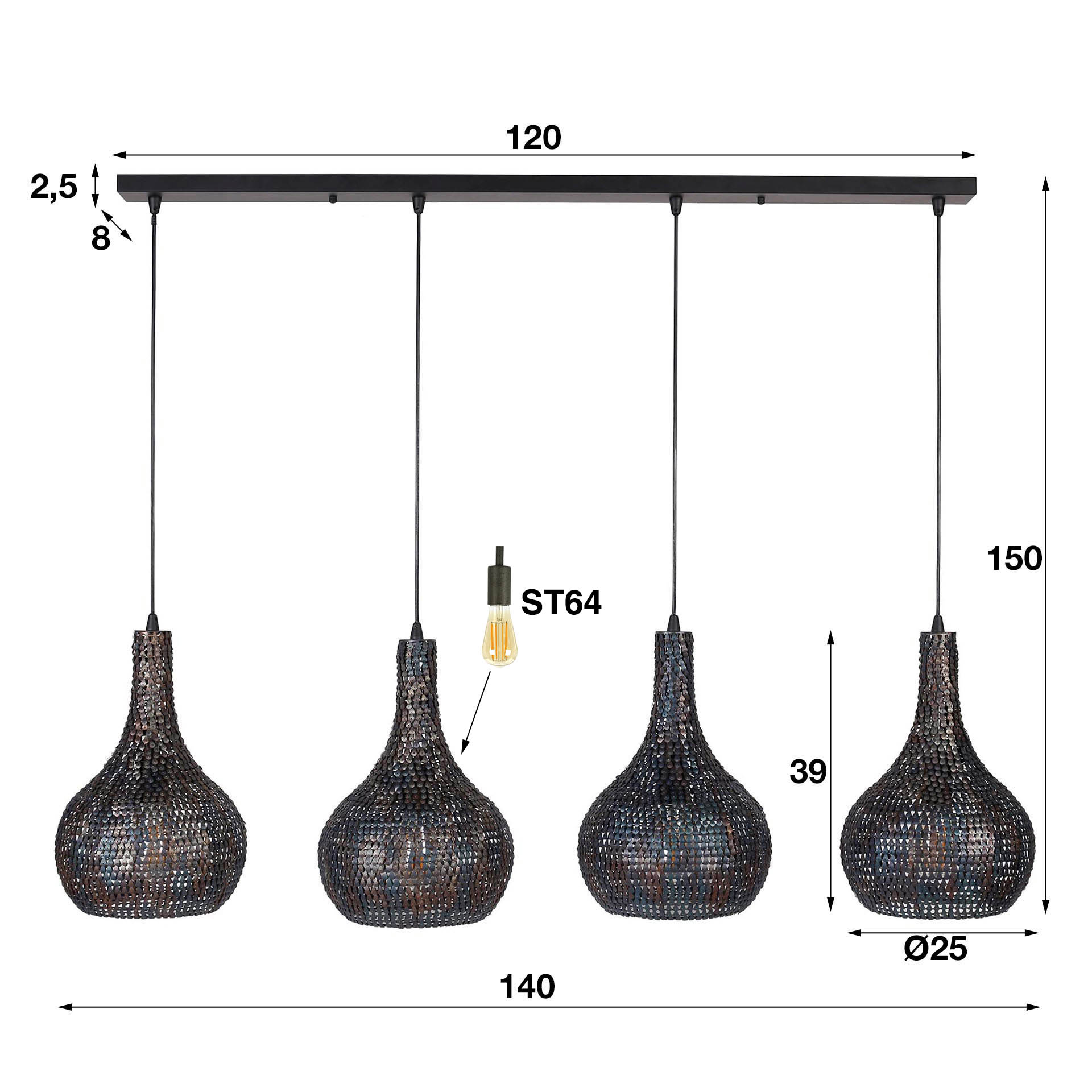 Lámpara colgante 4L Droplet Mesh