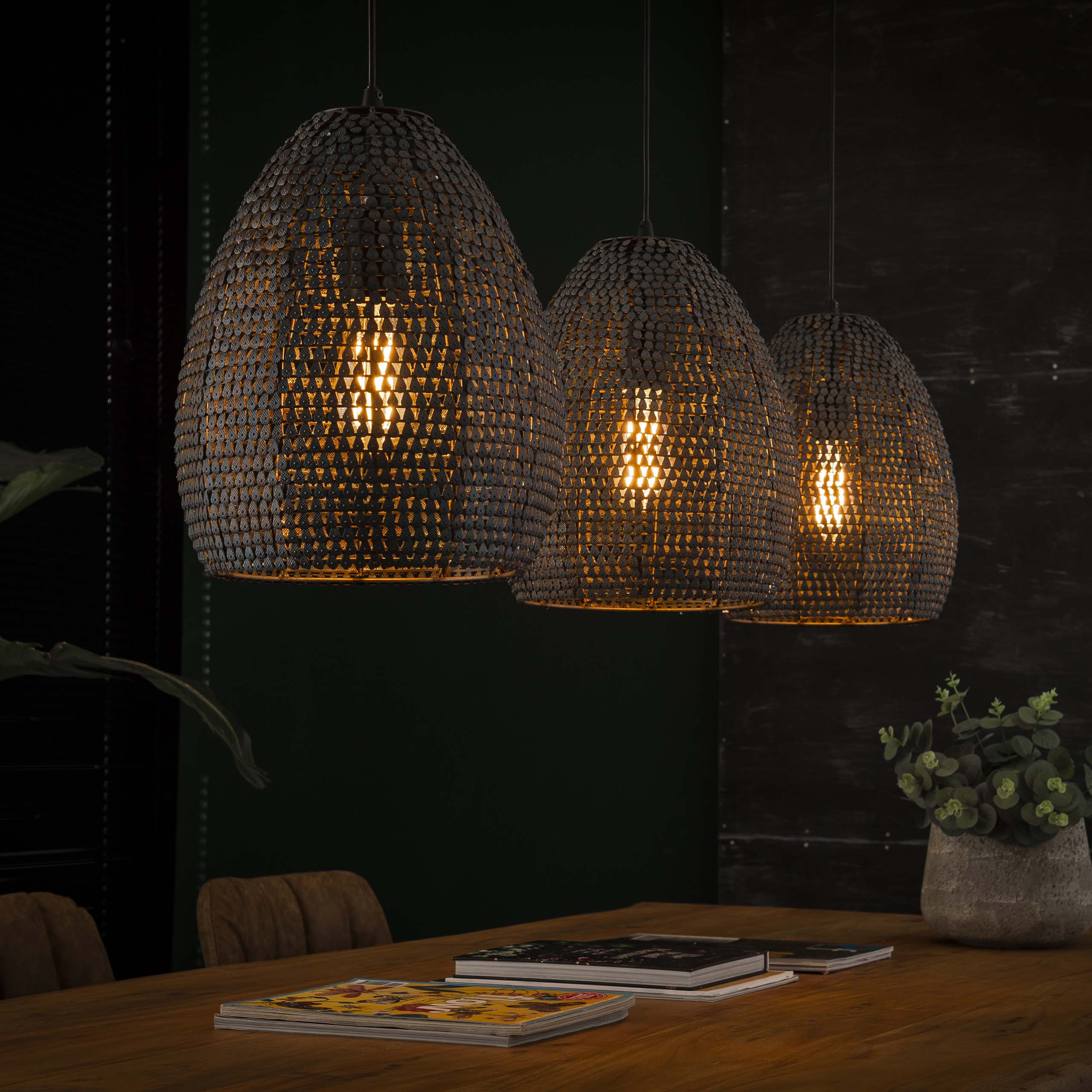 Hanging lamp 3x Ø26 armor oval / Black brown