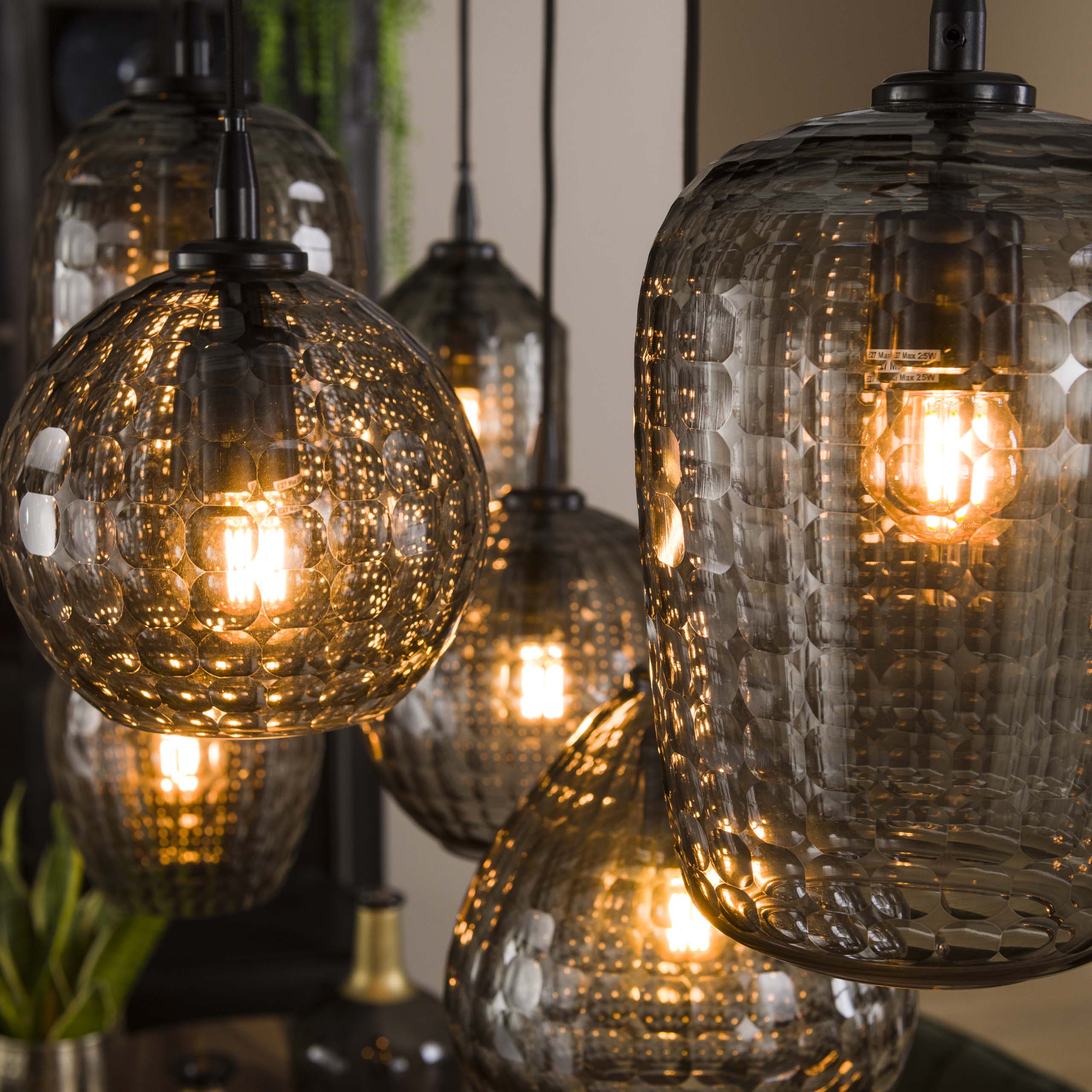 Lámpara colgante Hexagon 4+3 luces - Vidrio gris humo