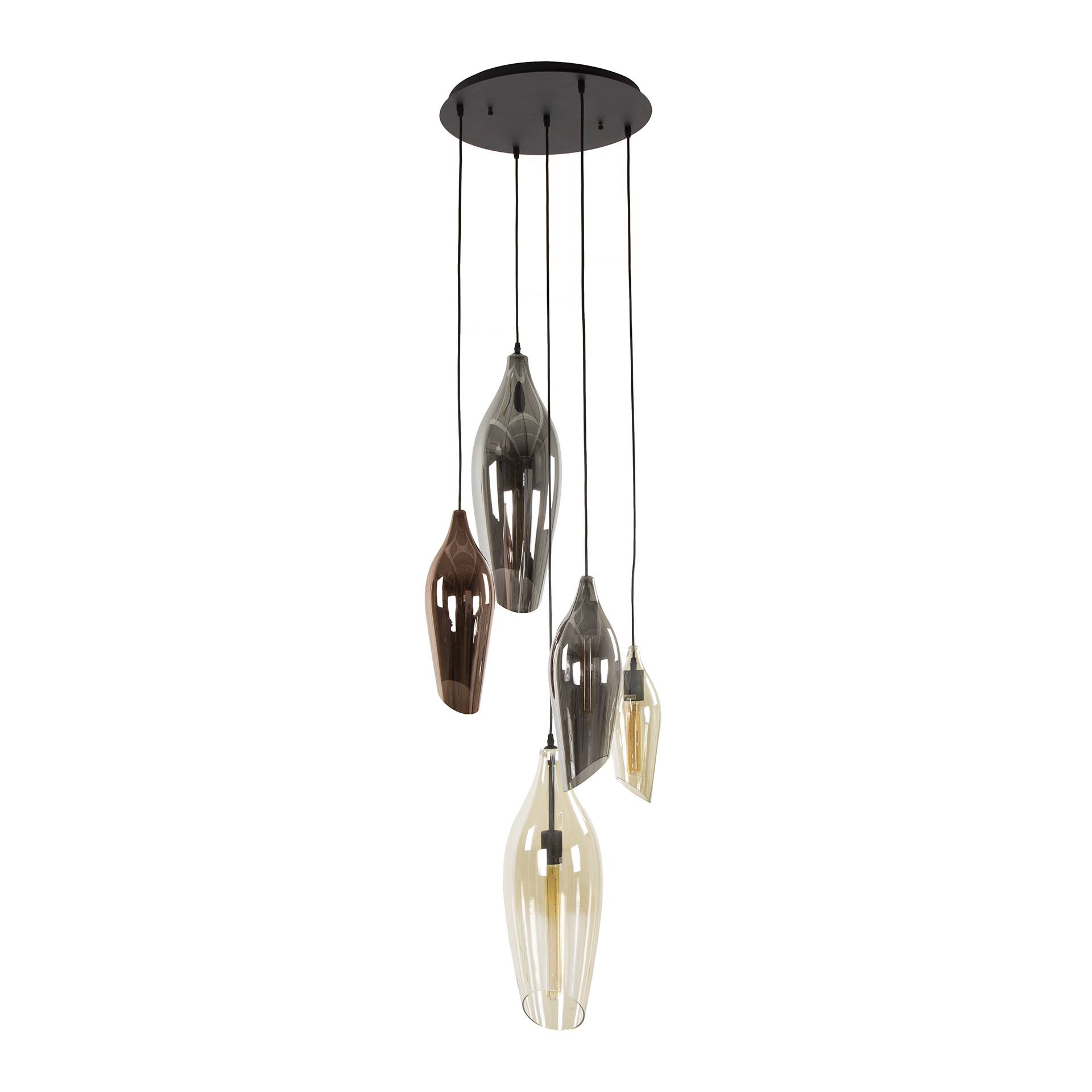 Lámpara colgante 5L escalonada cocoon mix cristal/ Negro