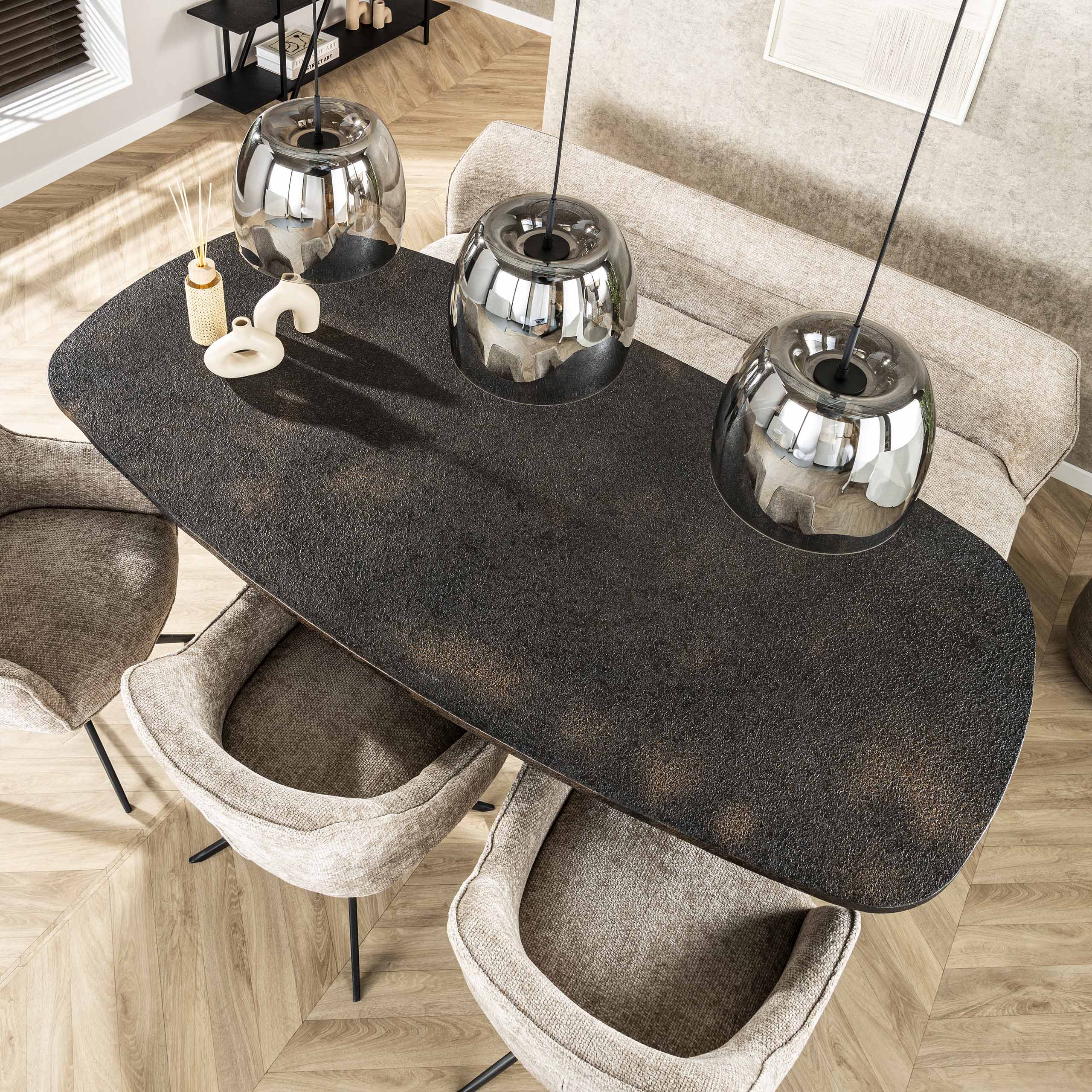 Mesa de comedor ovalada danesa metálica 215 cm - Gris