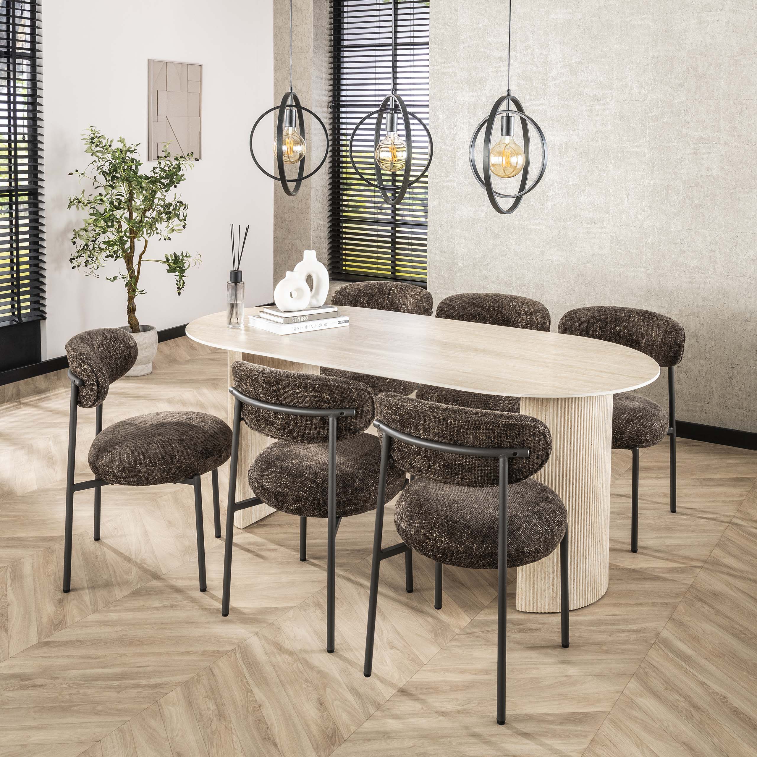 Mesa de comedor Romano Arch ovalada plana 180 cm - Cerámica travertino