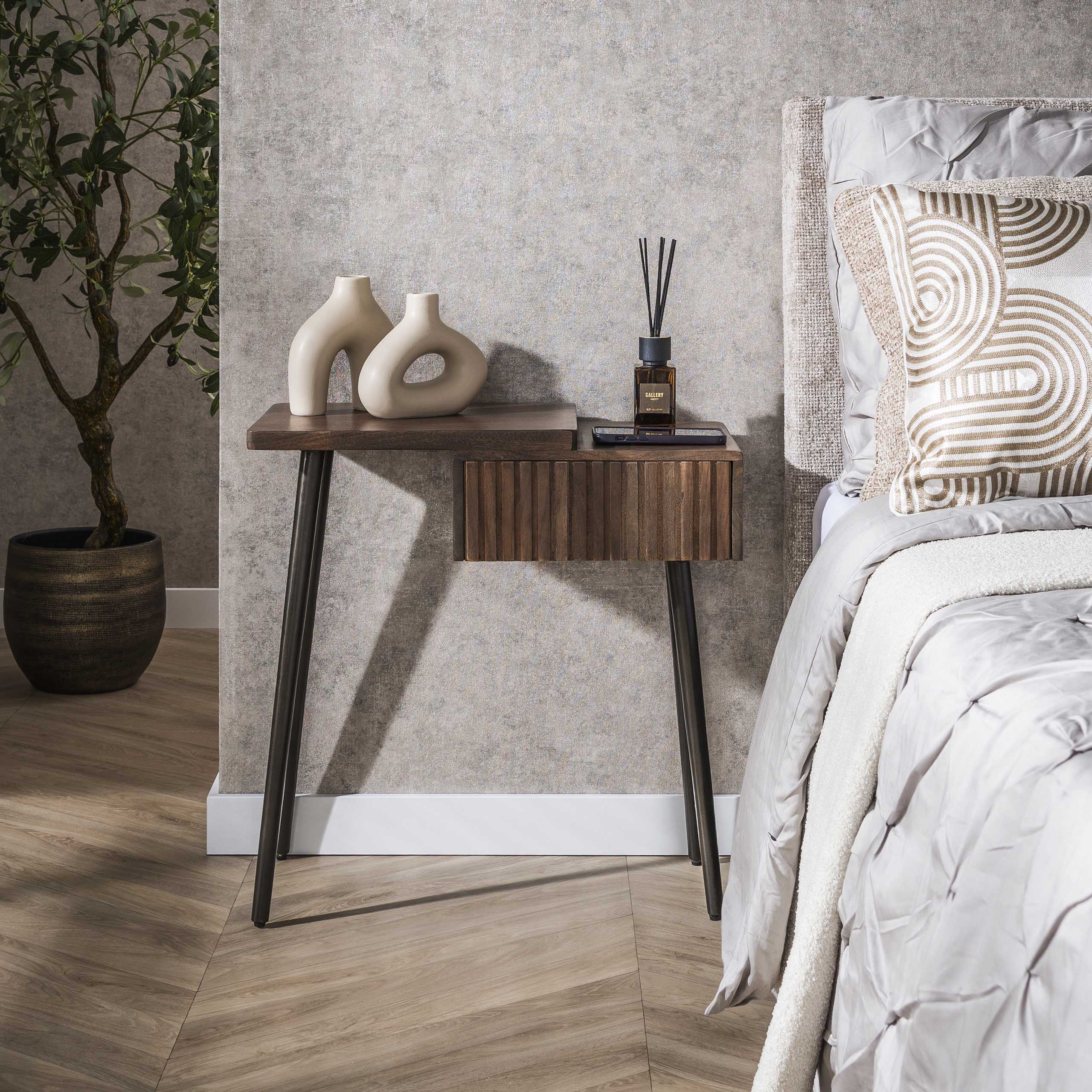 Mesita de noche Carve 1 cajón izquierda - Acacia maciza marrón