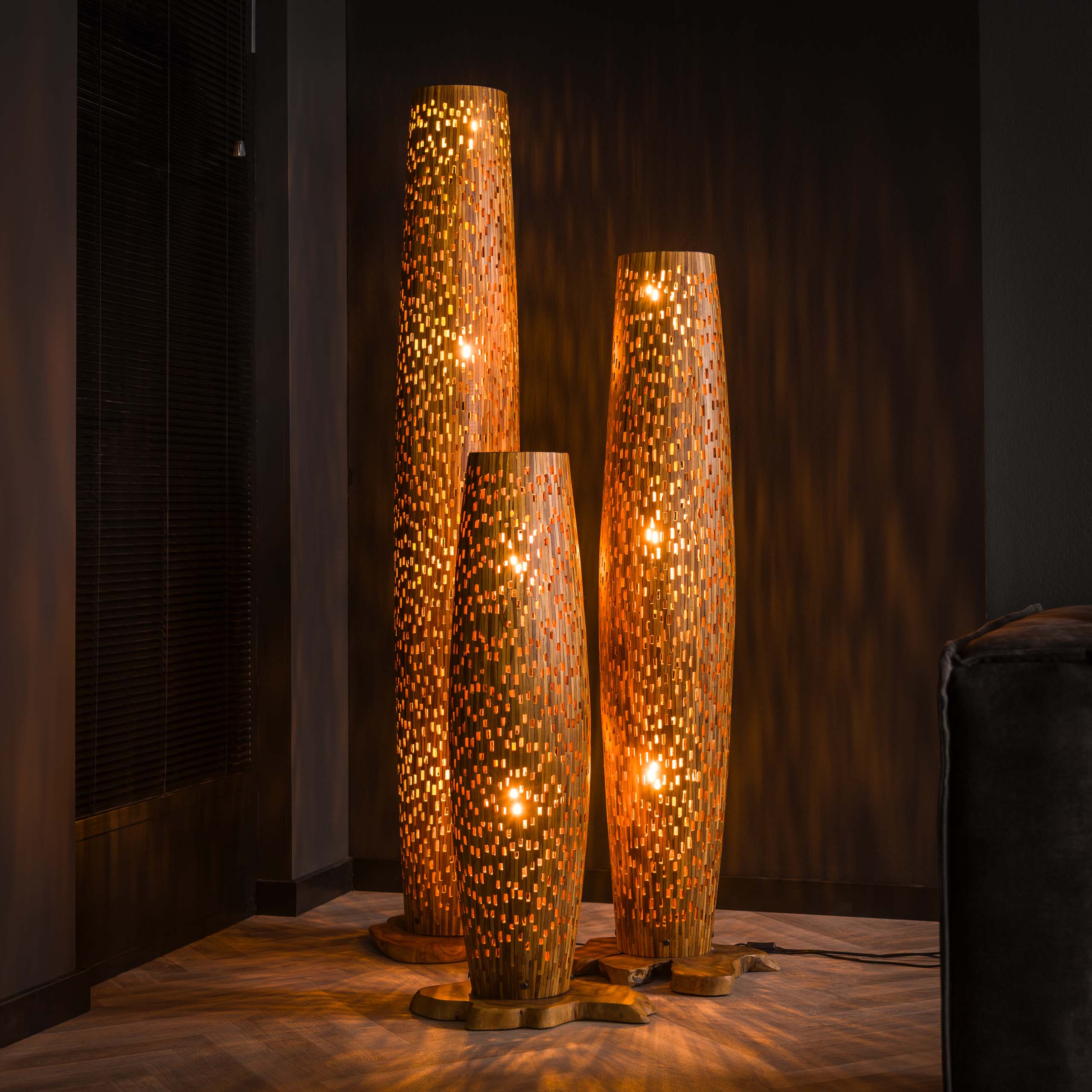 Floor lamp S bars / Solid recycled teak wood