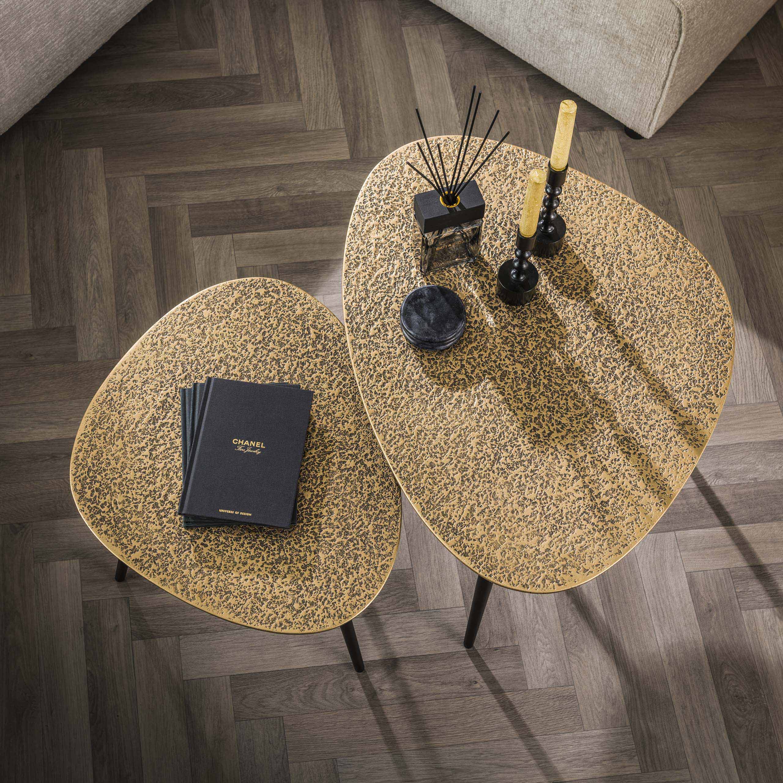 Juego de mesa de centro/2 triangular metalizado / Bronce antiguo / Bronce antiguo