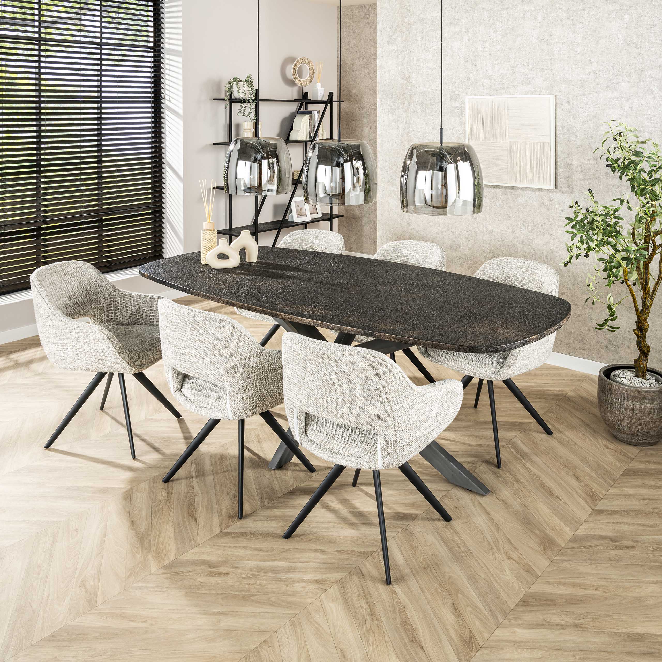 Mesa de comedor ovalada danesa metálica 215 cm - Gris