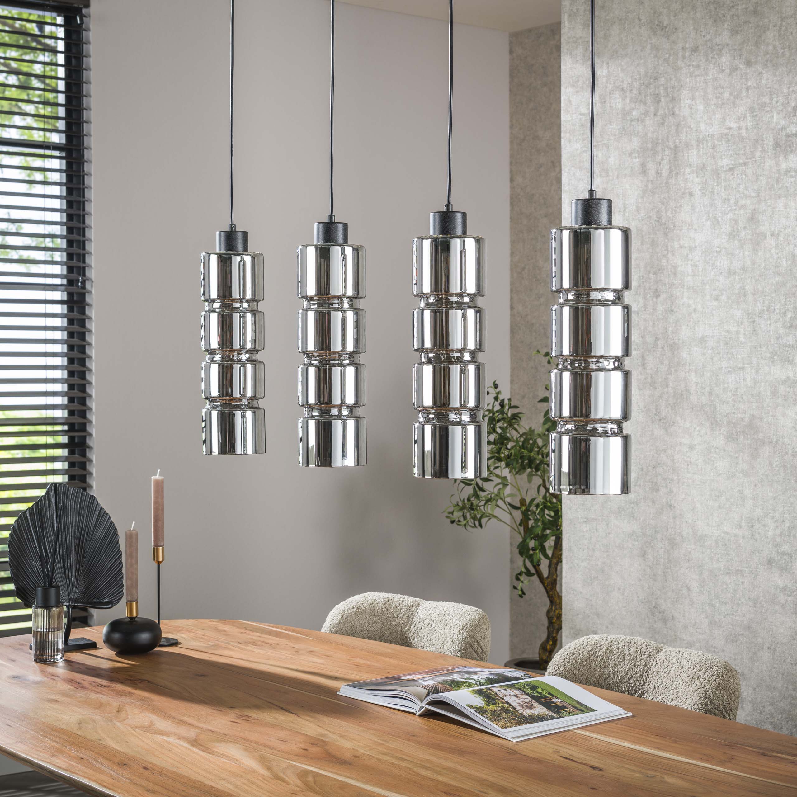 Lámpara colgante 4L cilindro cristal/negro Artic