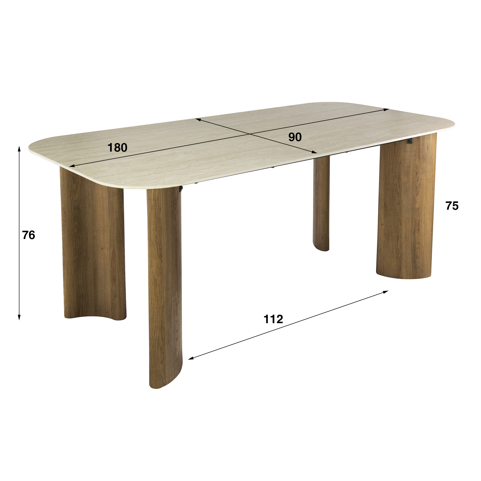 Mesa de comedor Romano Curvo 180 cm - Cerámica travertino
