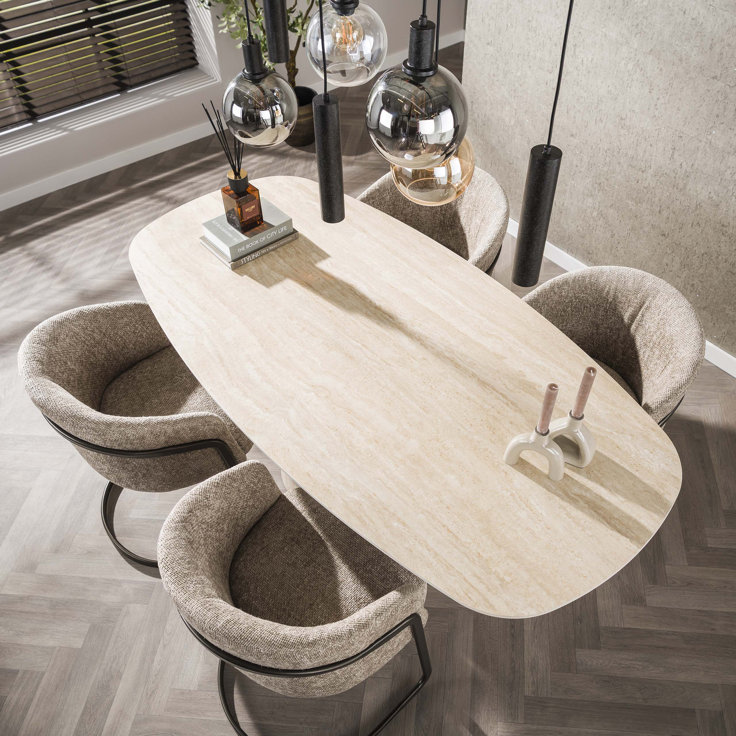Mesa de comedor Centro Danish ovalada 180 cm - Cerámica travertino